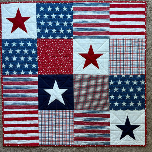 Handmade patchwork quilt in Stars and Stripes 
