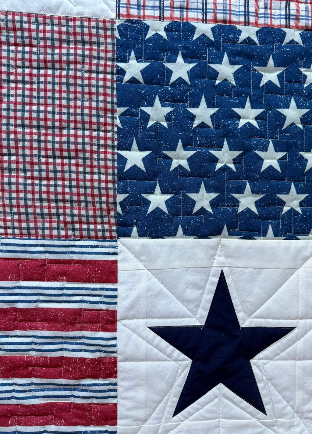 Americana baby quilt, Stars and Stripes, 40” x 40”