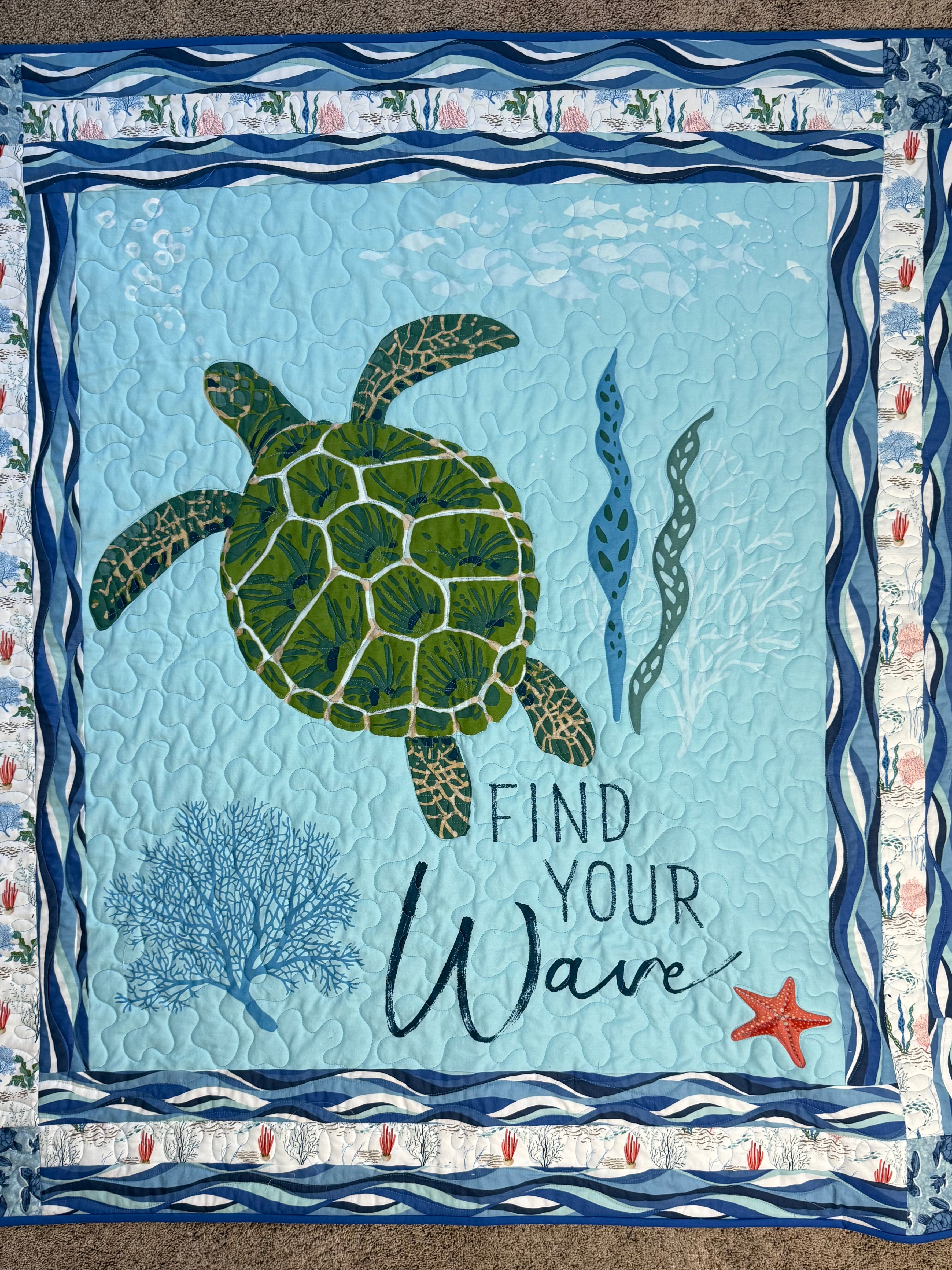 Handmade Sea Turtle Quilt: Ocean quilt 48" x 54"
