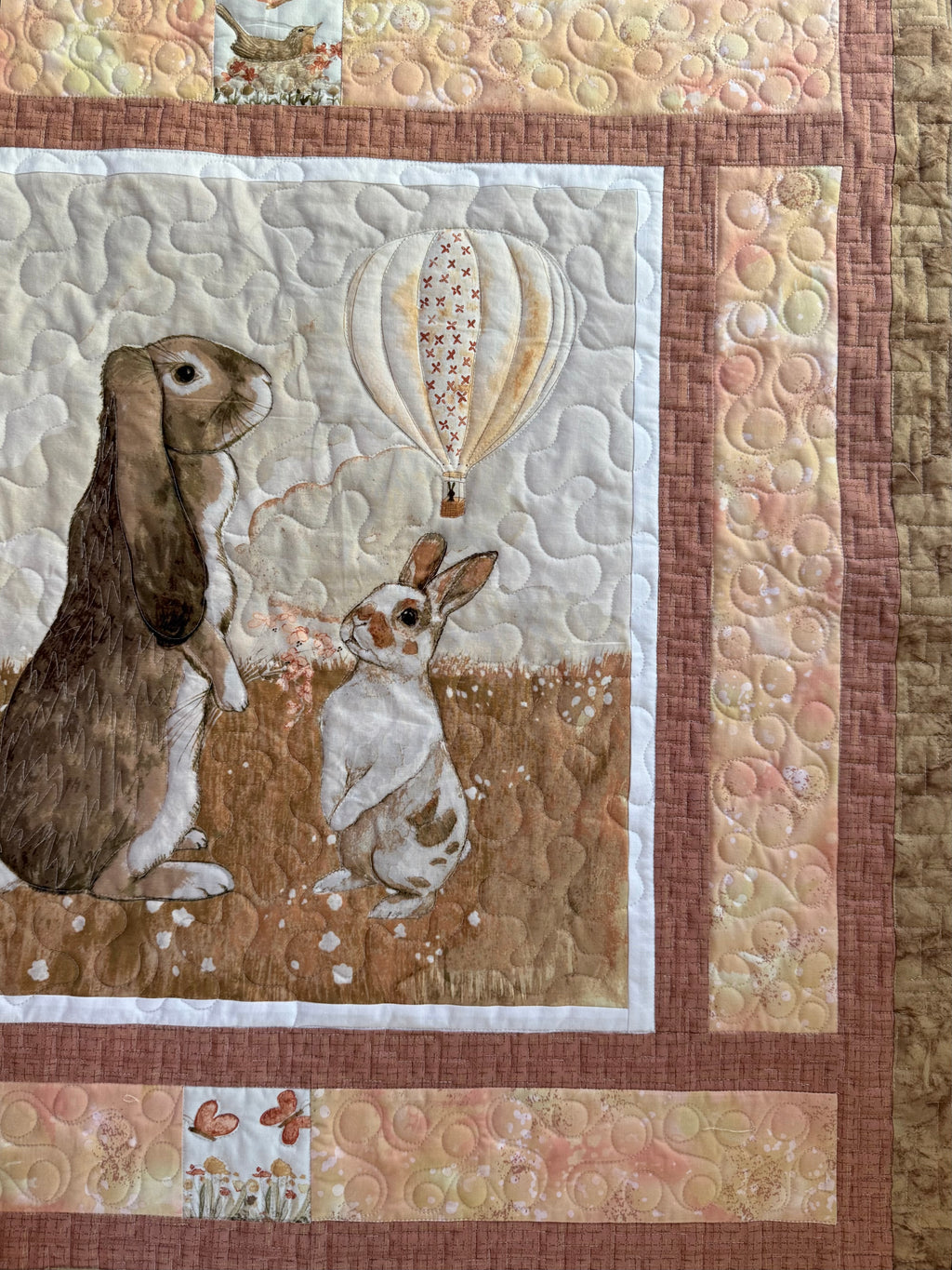 Handmade Bunny Farm Baby Quilt: 38” x 40”