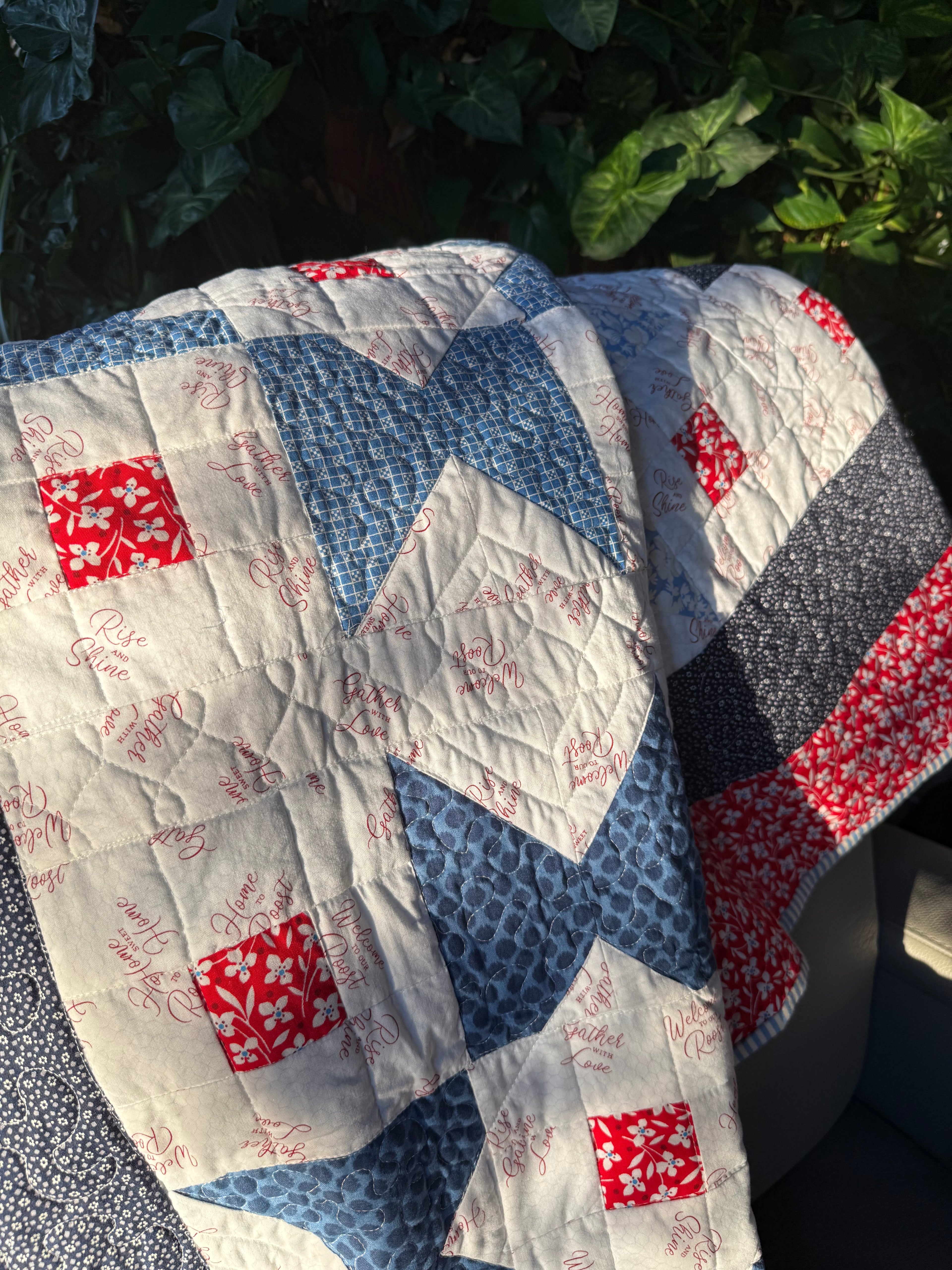 Handmade Star Quilt: 30s Vintage Style, Red White Blue Lap Quilt
