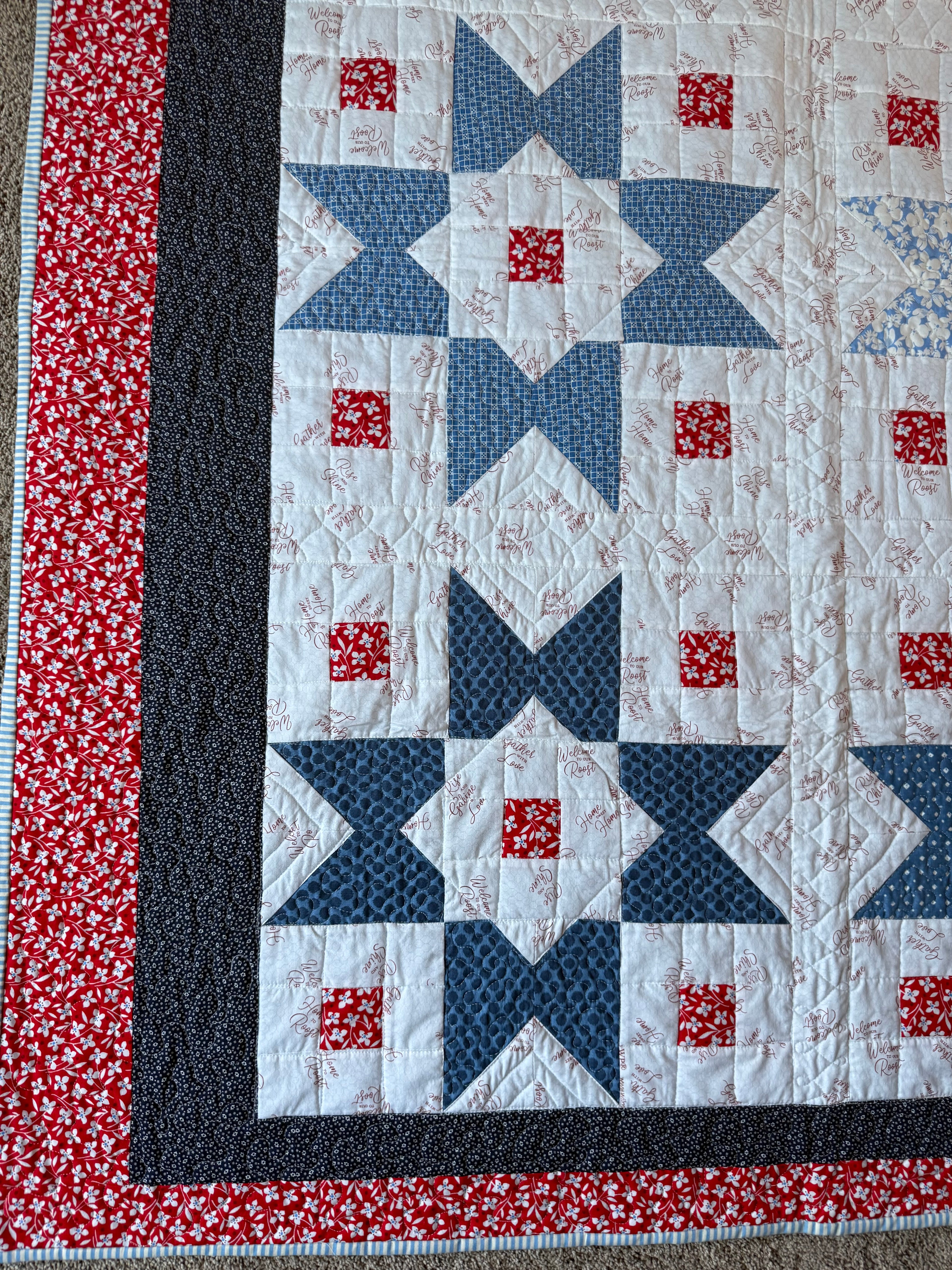 Handmade Star Quilt: 30s Vintage Style, Red White Blue Lap Quilt
