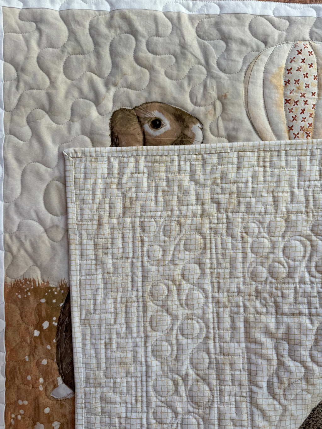 Handmade Bunny Farm Baby Quilt: 38” x 40”