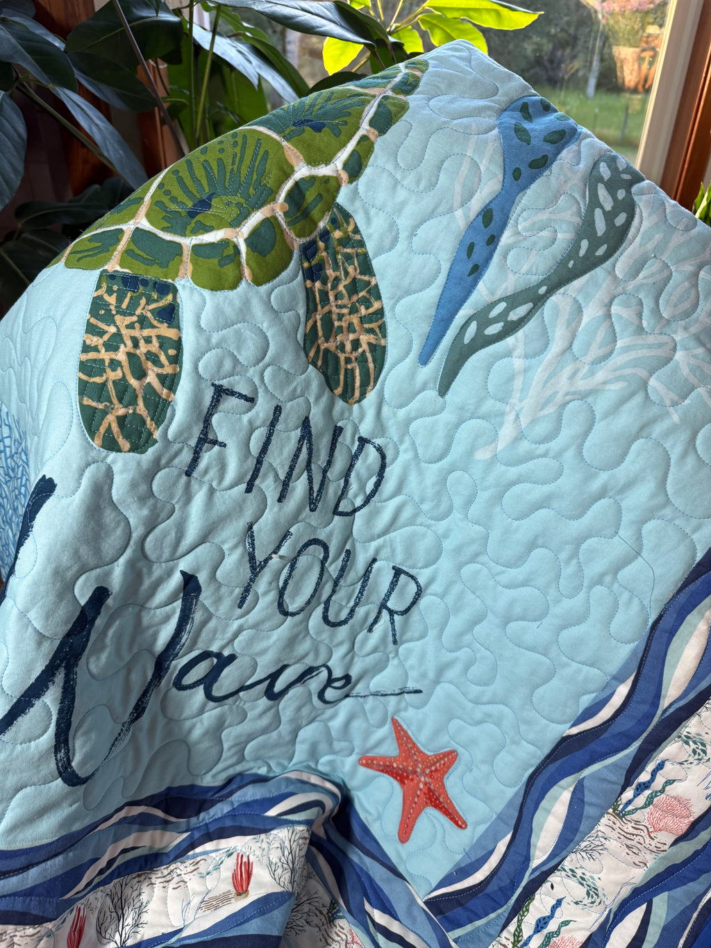 Handmade Sea Turtle Quilt: Ocean quilt 48" x 54"