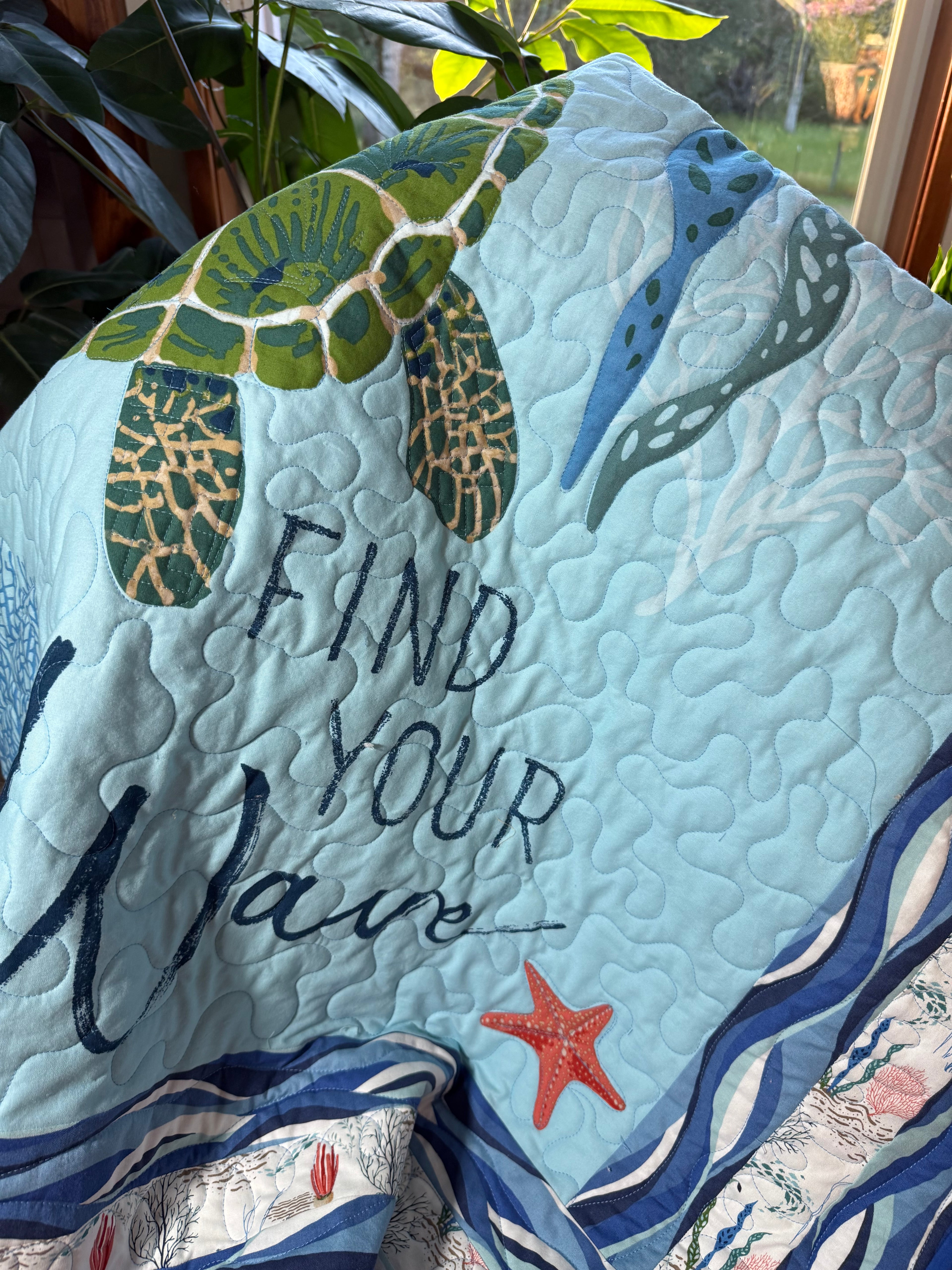 Handmade Sea Turtle Quilt: Ocean quilt 48" x 54"