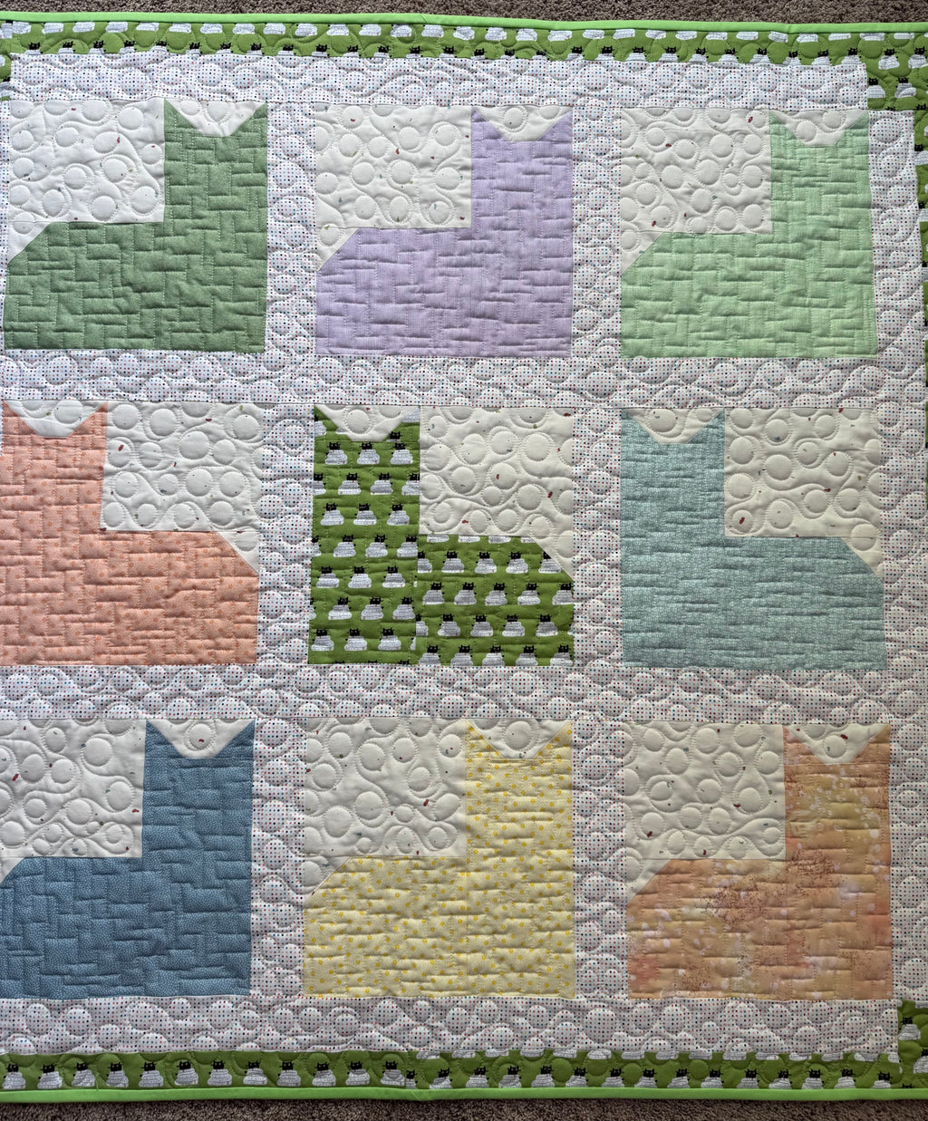 Handmade Kitty Quilt:40” square cat baby quilt
