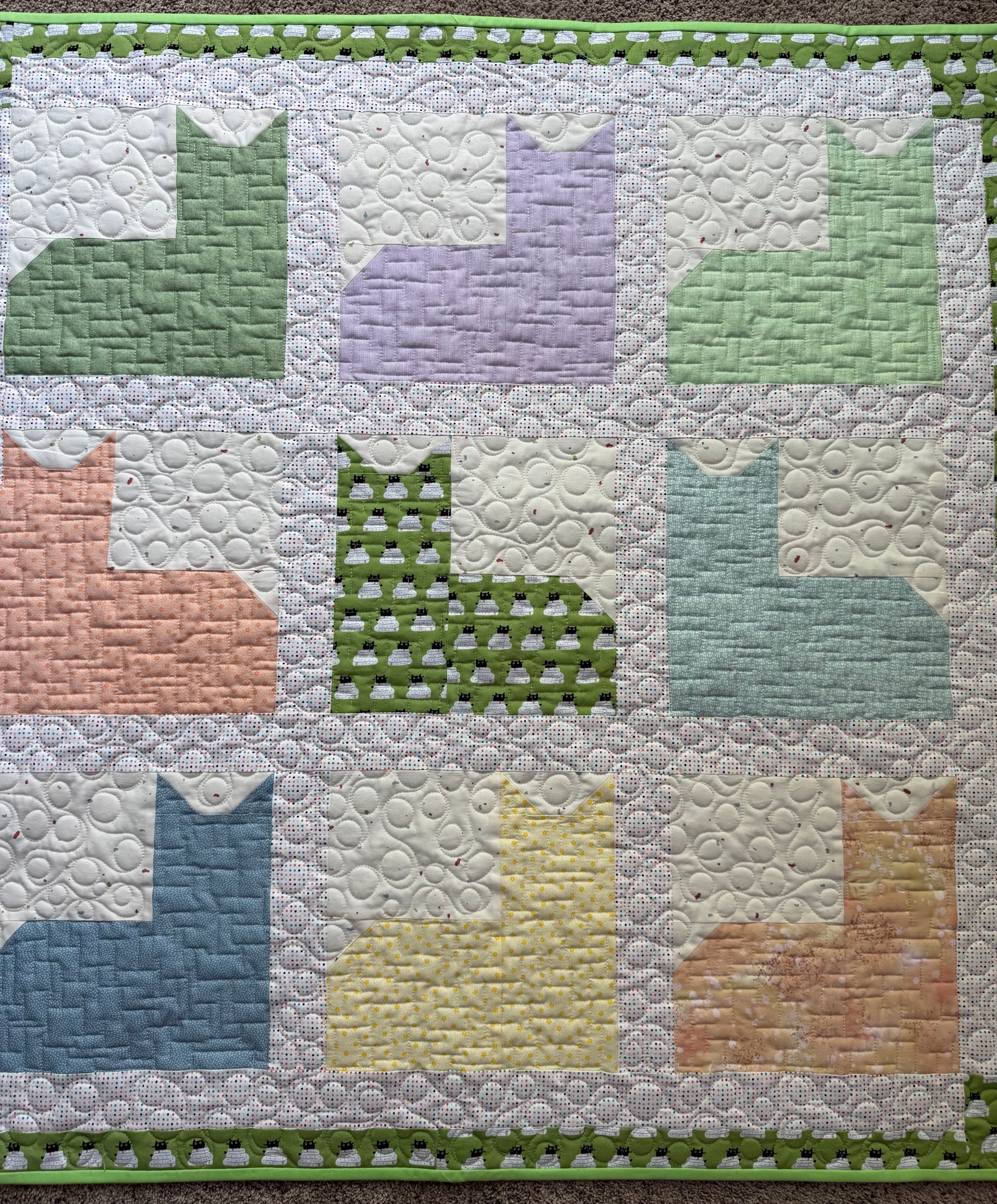 Handmade Kitty Quilt:40” square cat baby quilt