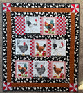 Handmade chicken-themed quilt in farm animal prints, soft cotton, by Oak & Thread Quilts