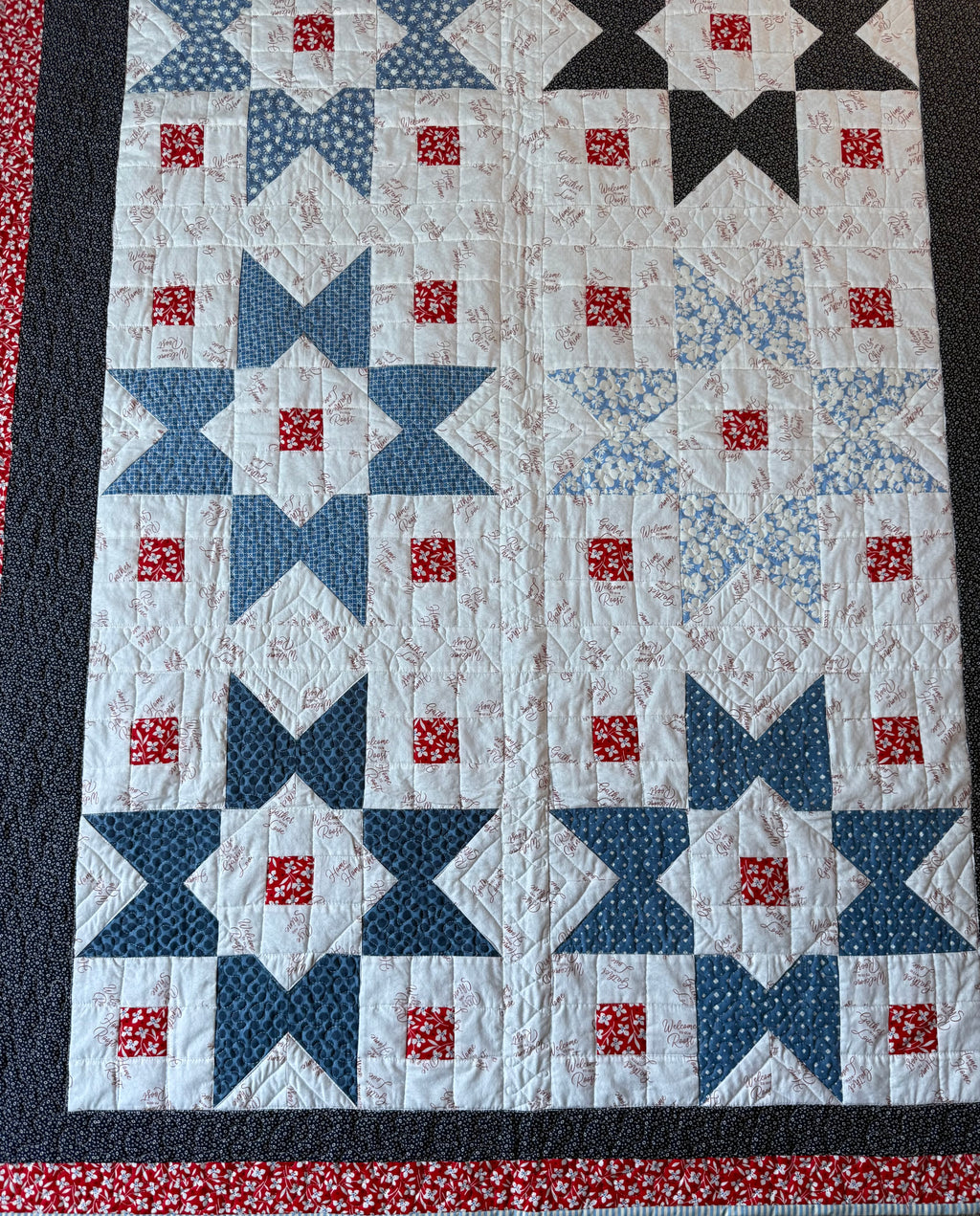 Handmade Star Quilt: 30s Vintage Style, Red White Blue Lap Quilt