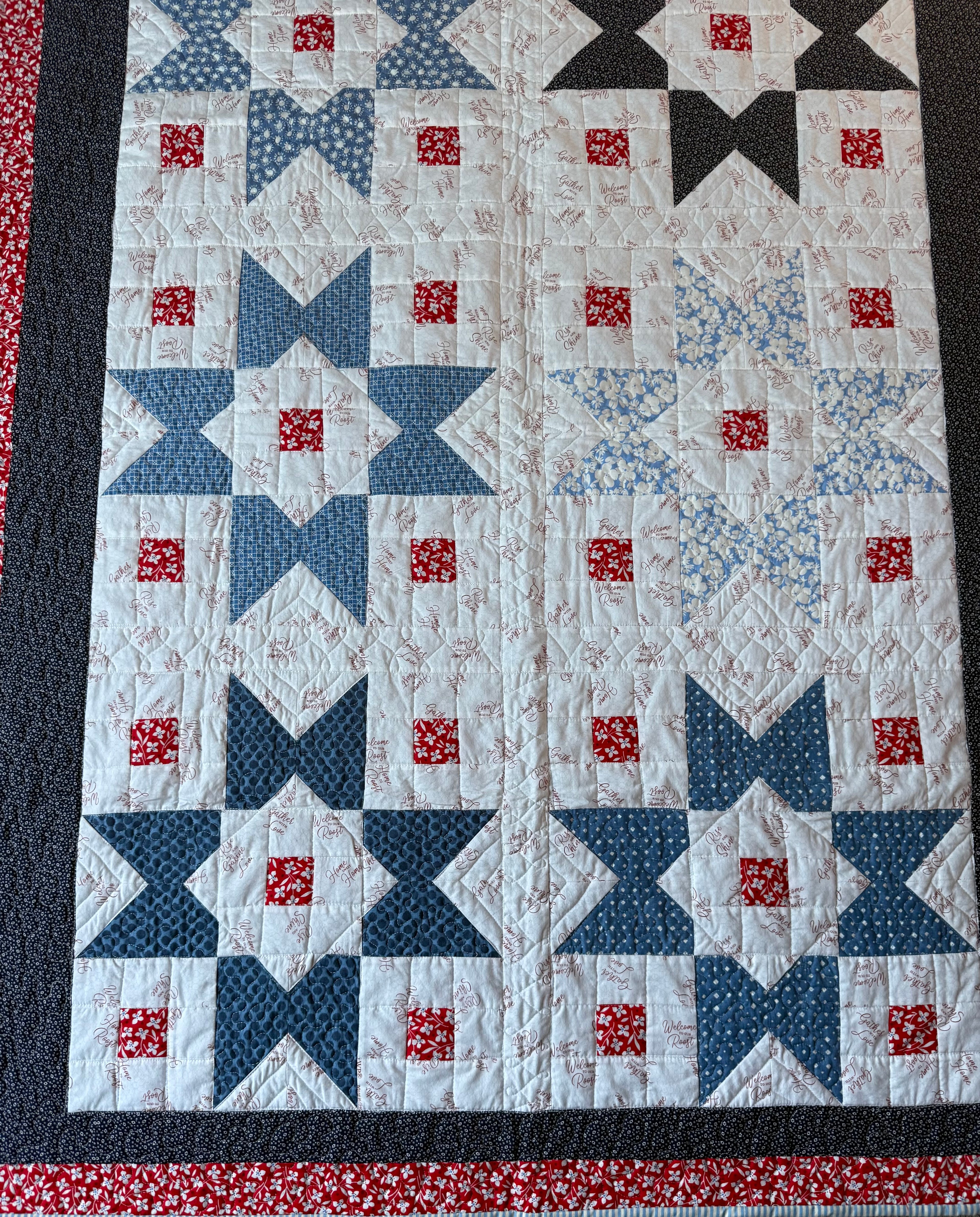 Handmade Star Quilt: 30s Vintage Style, Red White Blue Lap Quilt