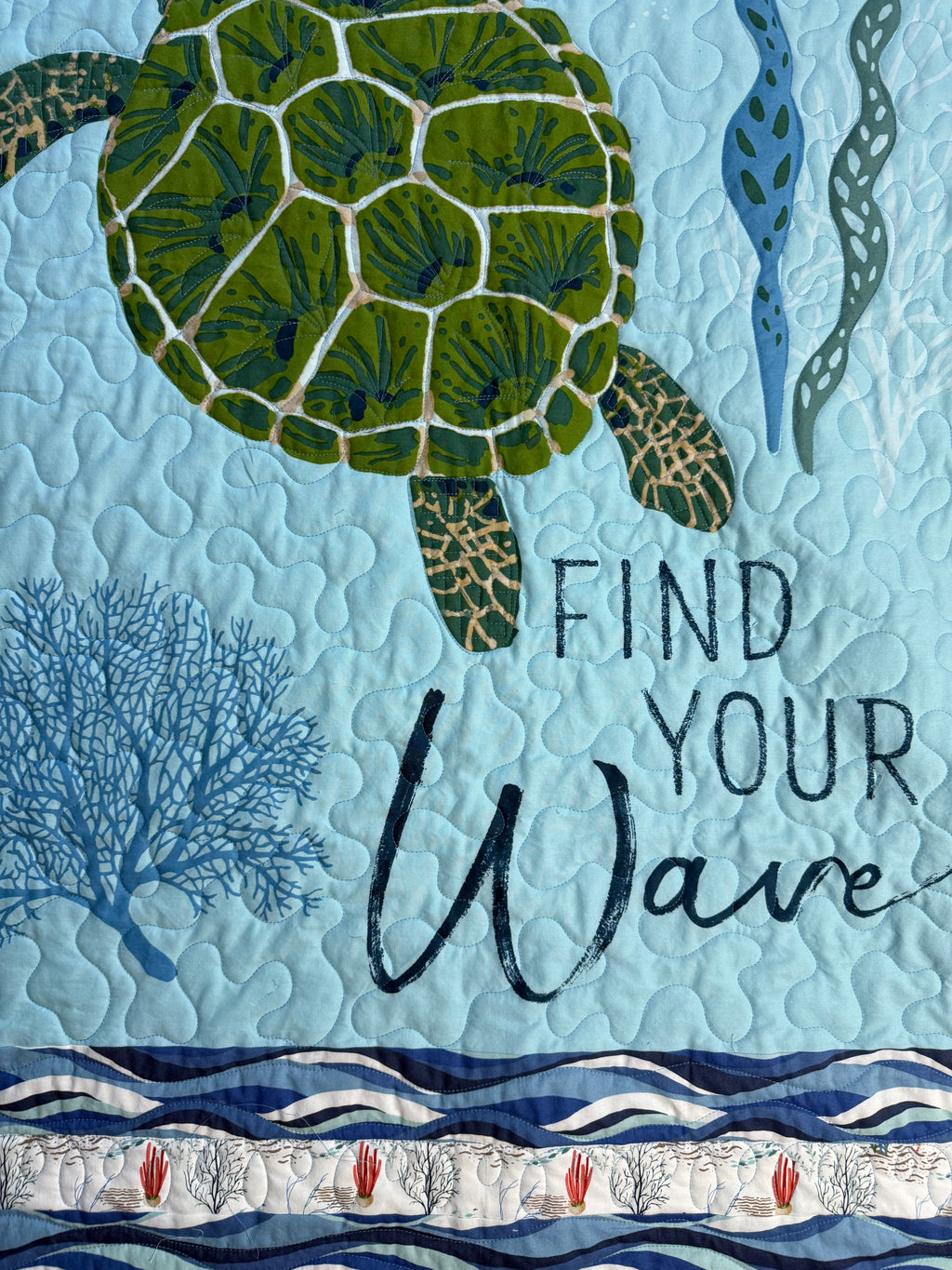 Handmade Sea Turtle Quilt: Ocean quilt 48" x 54"