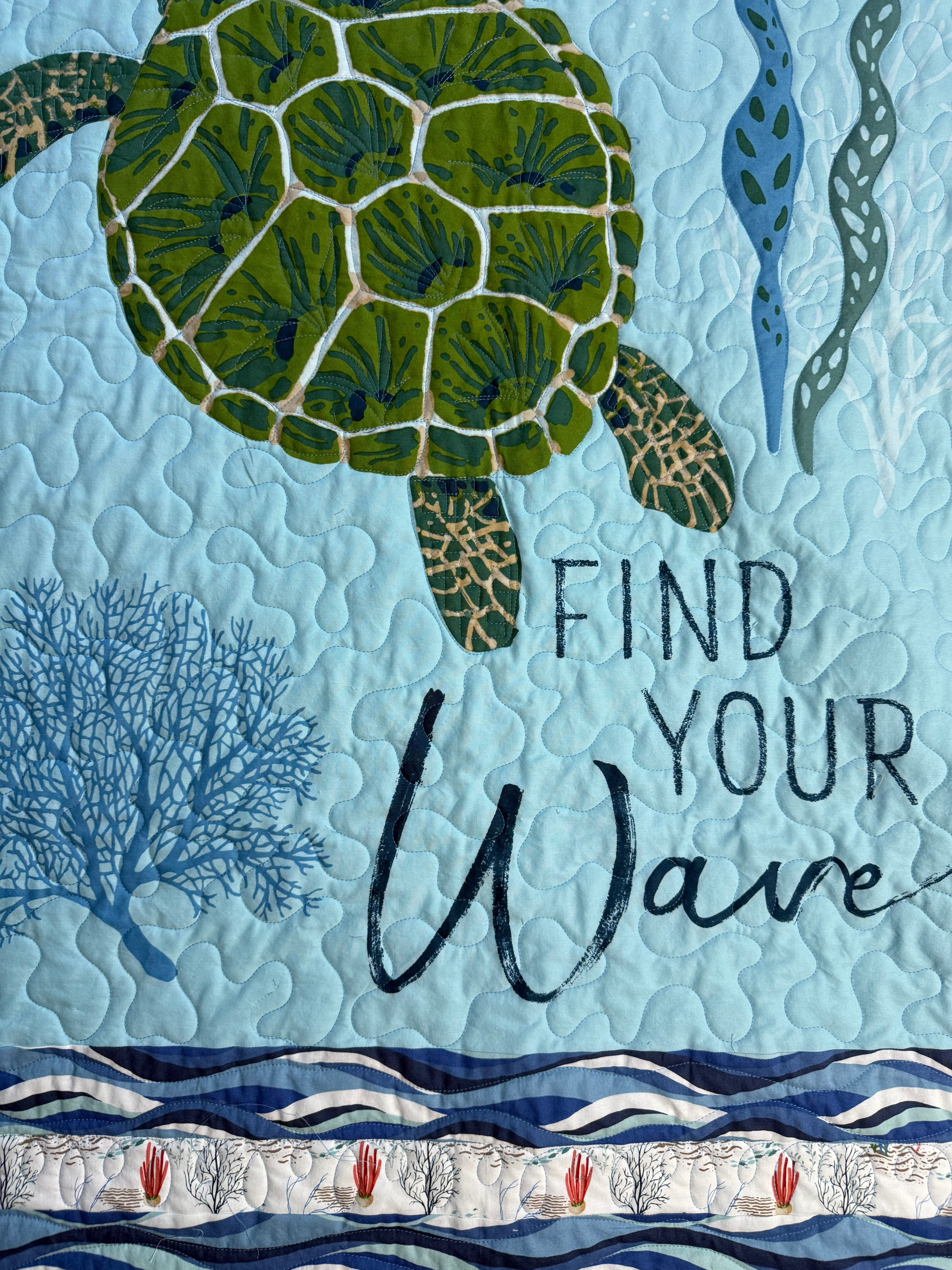 Handmade Sea Turtle Quilt: Ocean quilt 48" x 54"