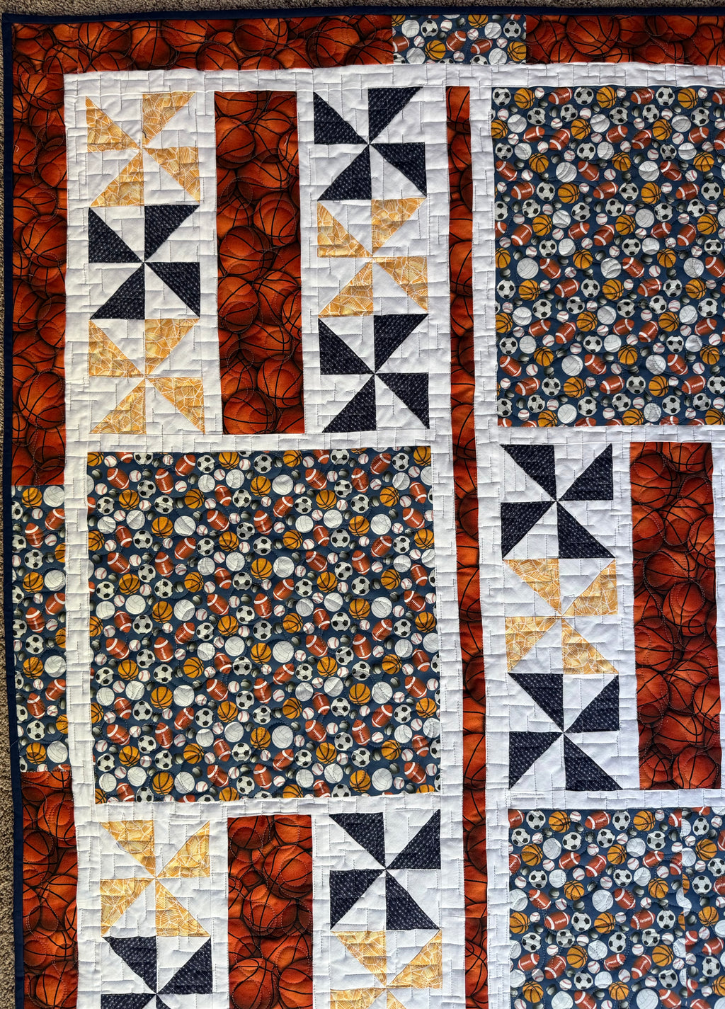 Handmade Play Ball Quilt 38” x 52”