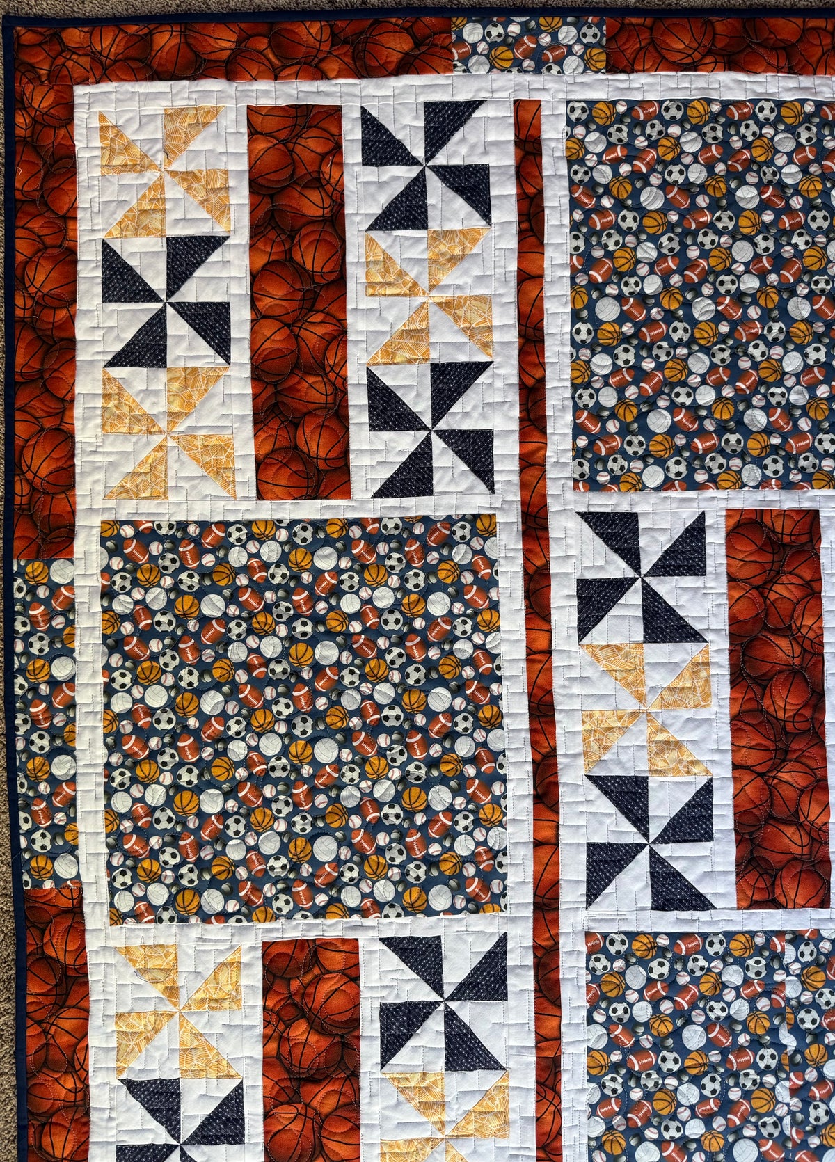 Handmade Play Ball Quilt 38” x 52”
