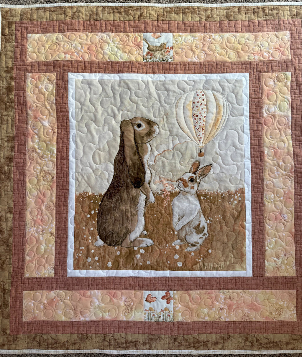 Handmade Bunny Farm Baby Quilt: 38” x 40”
