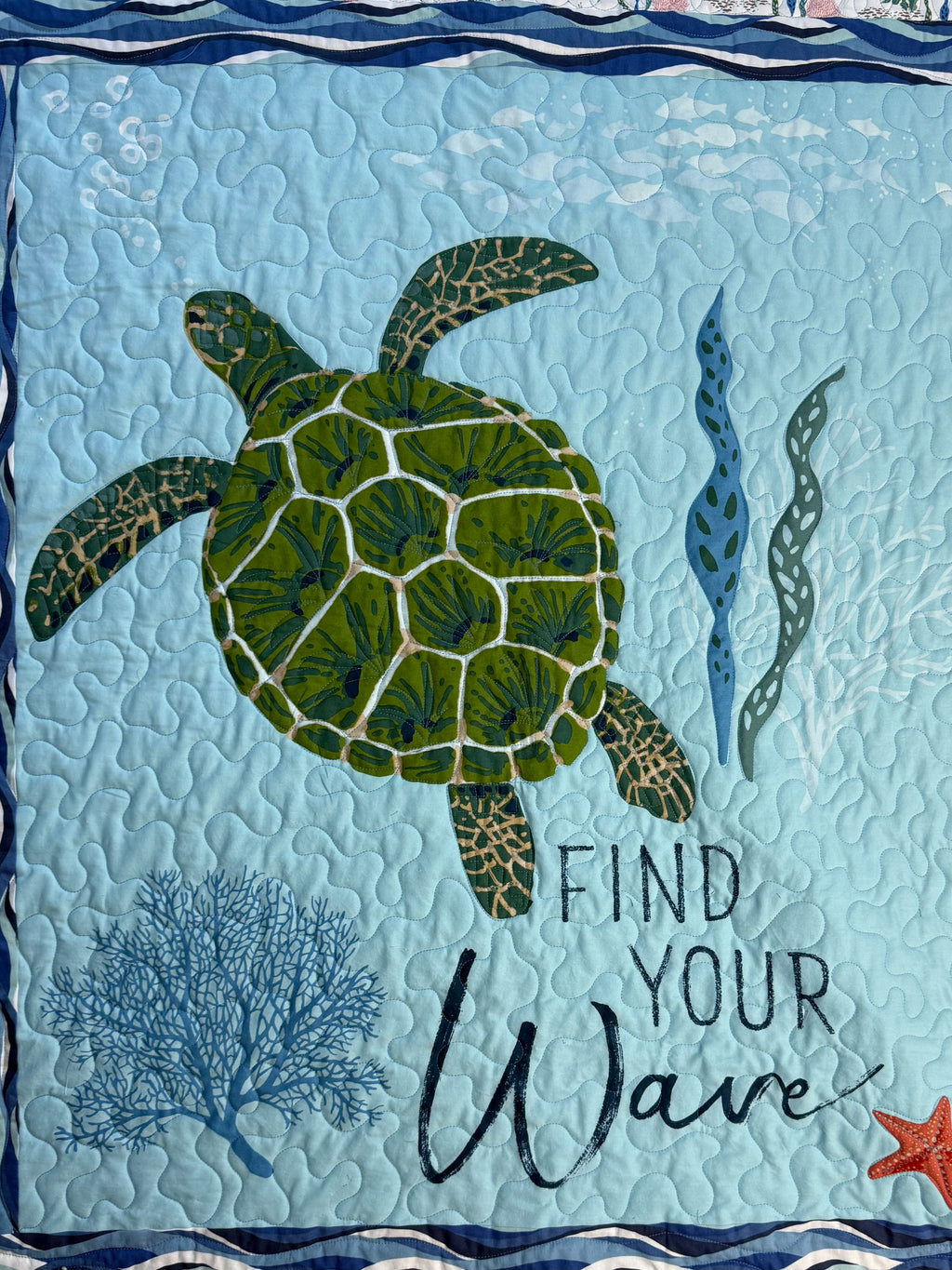 Handmade Sea Turtle Quilt: Ocean quilt 48" x 54"
