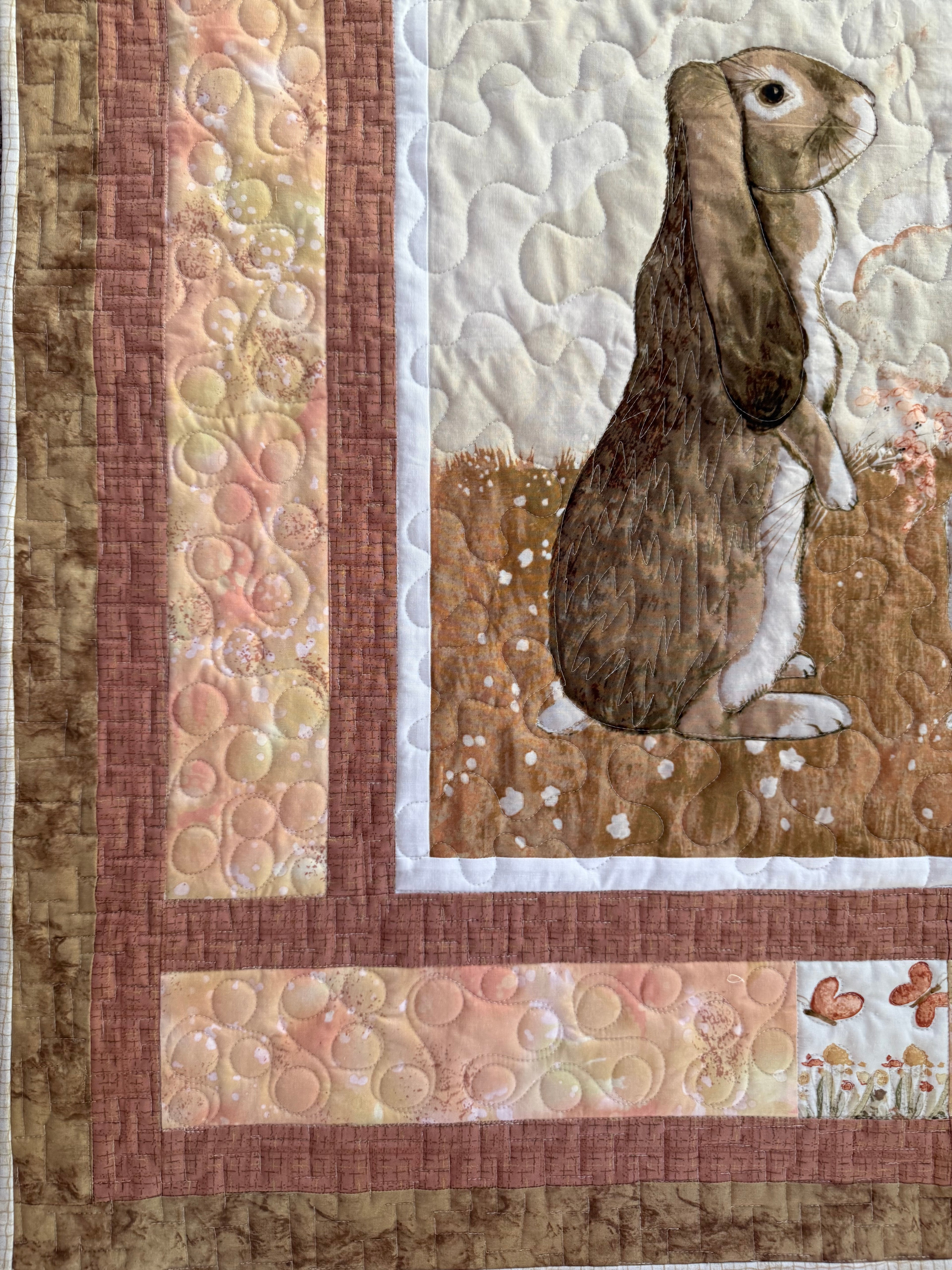 Handmade Bunny Farm Baby Quilt: 38” x 40”