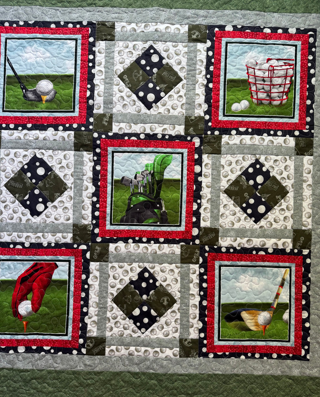 Handmade Golf Quilt: Sports Lap Throw - Golfer Gift 56” square Free shipping
