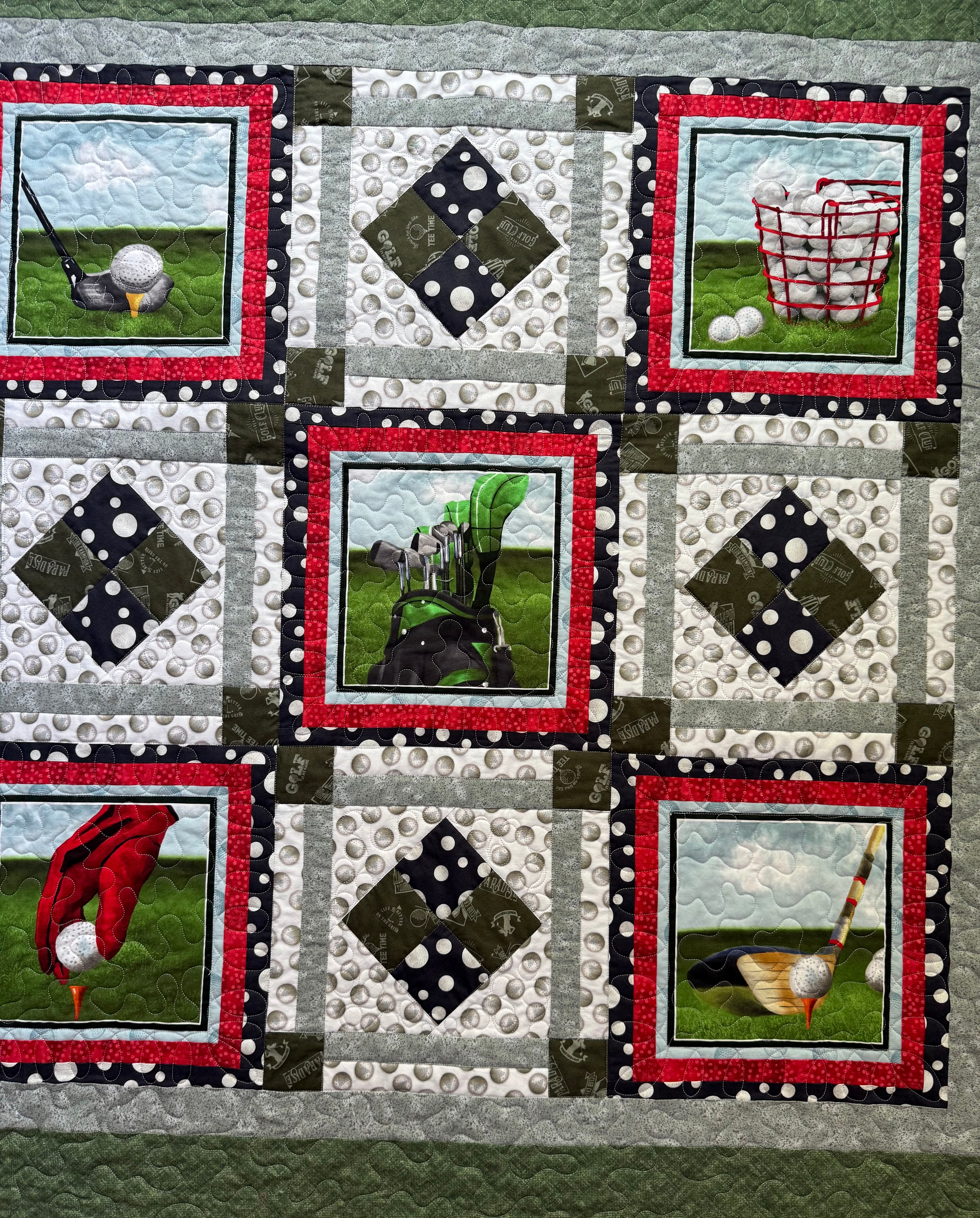 Handmade Golf Quilt: Sports Lap Throw - Golfer Gift 56” square Free shipping