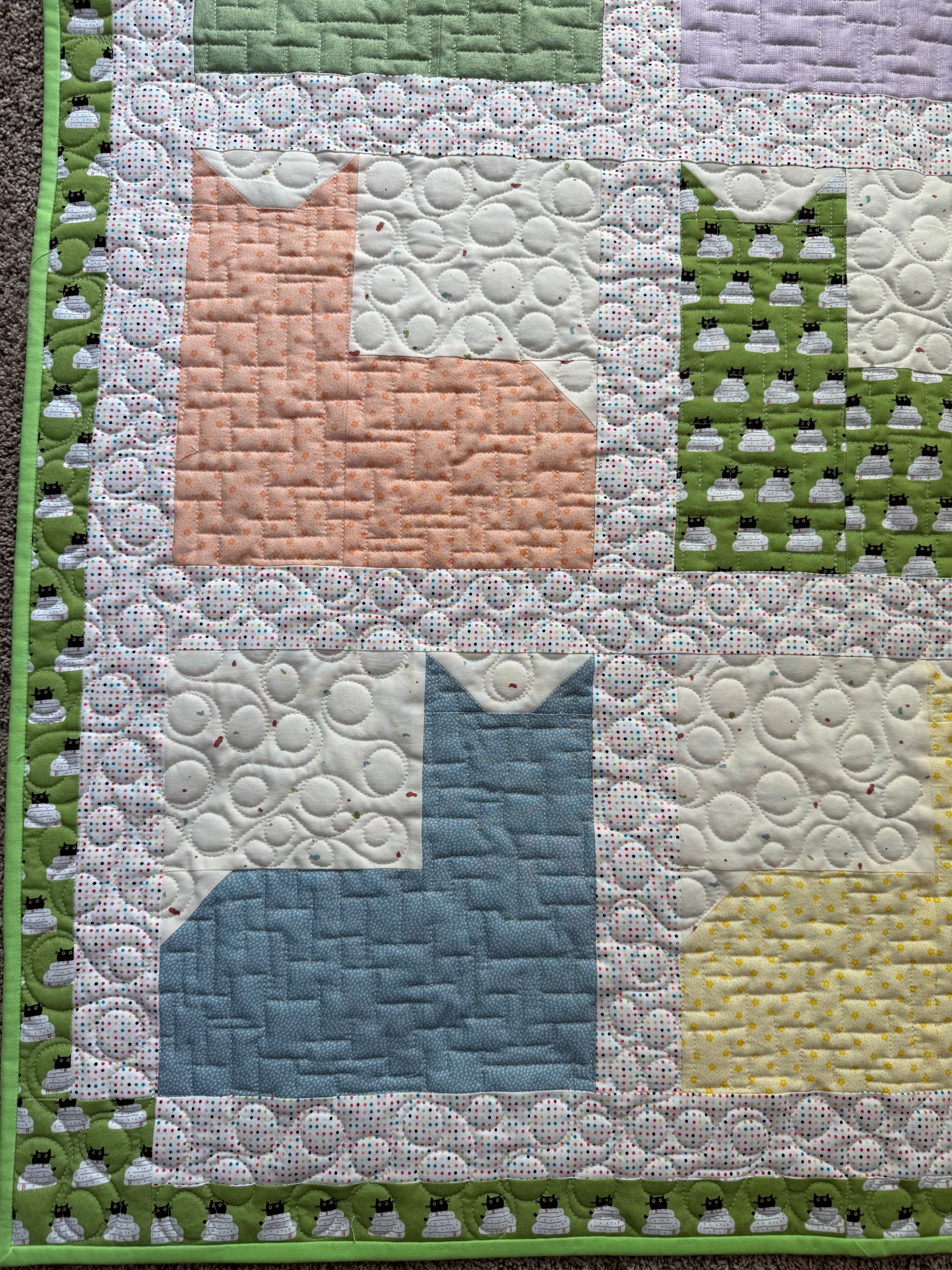 Handmade Kitty Quilt:40” square cat baby quilt