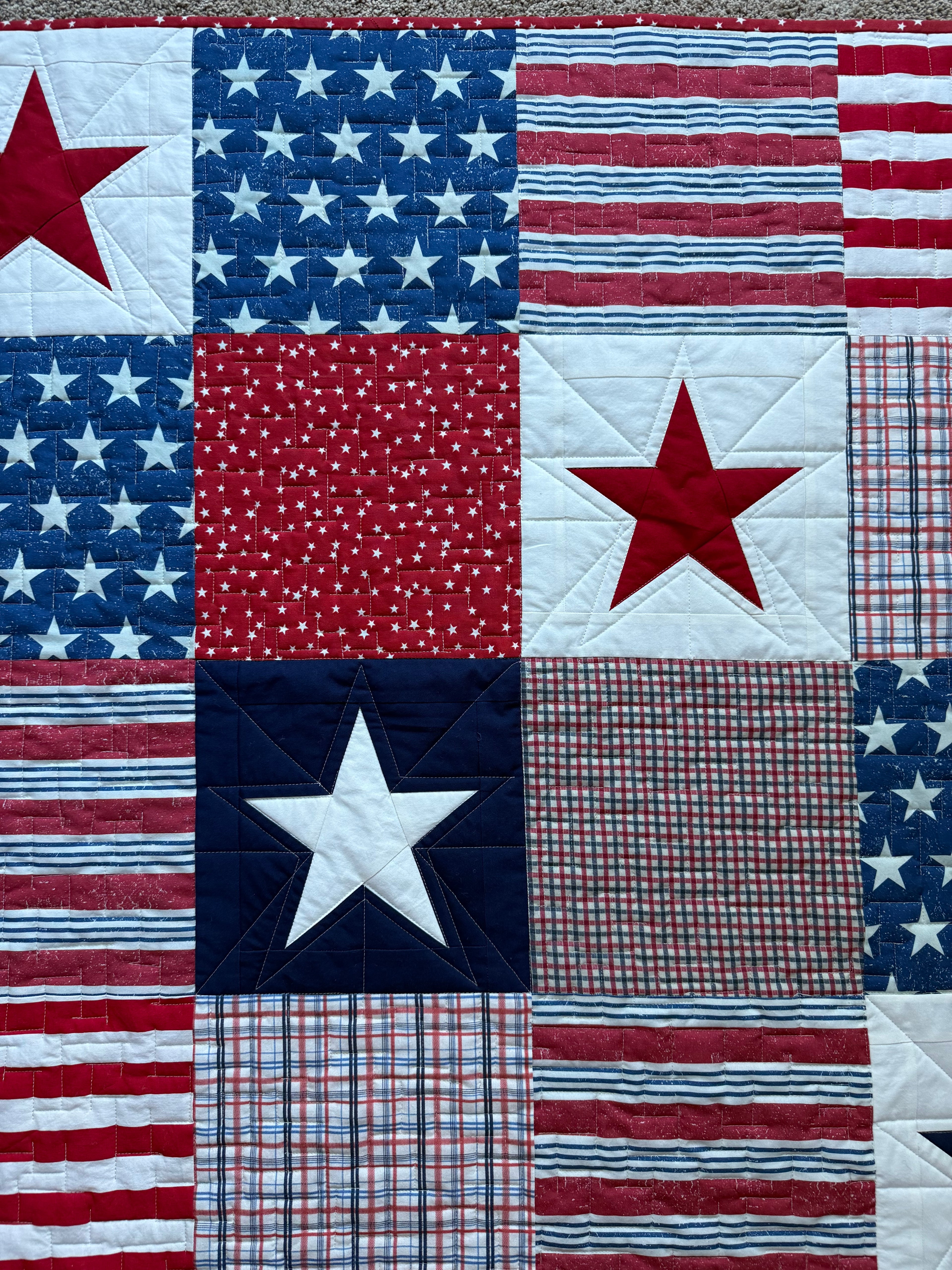 Close up of Stars and Stripes quilt