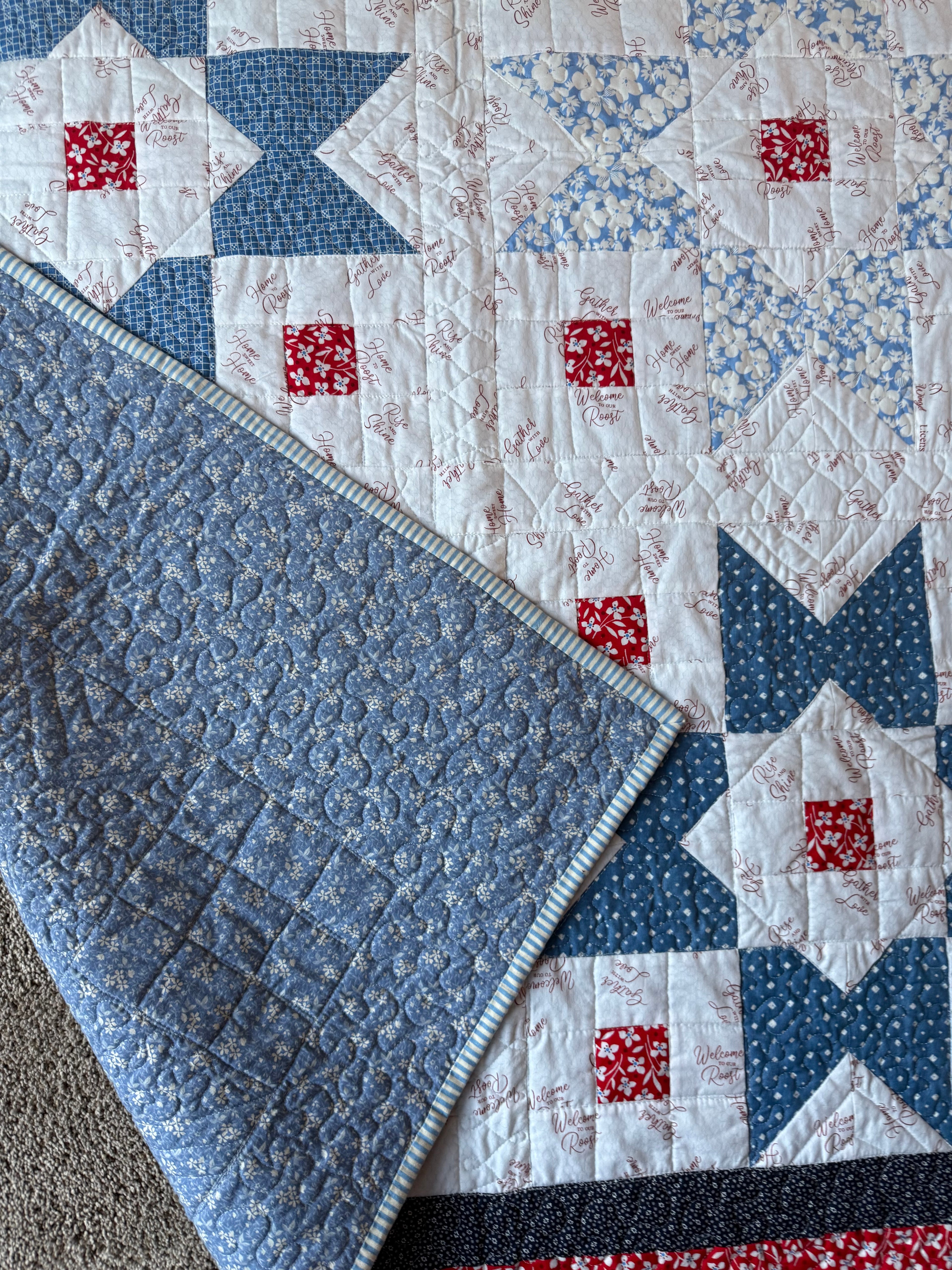 Handmade Star Quilt: 30s Vintage Style, Red White Blue Lap Quilt