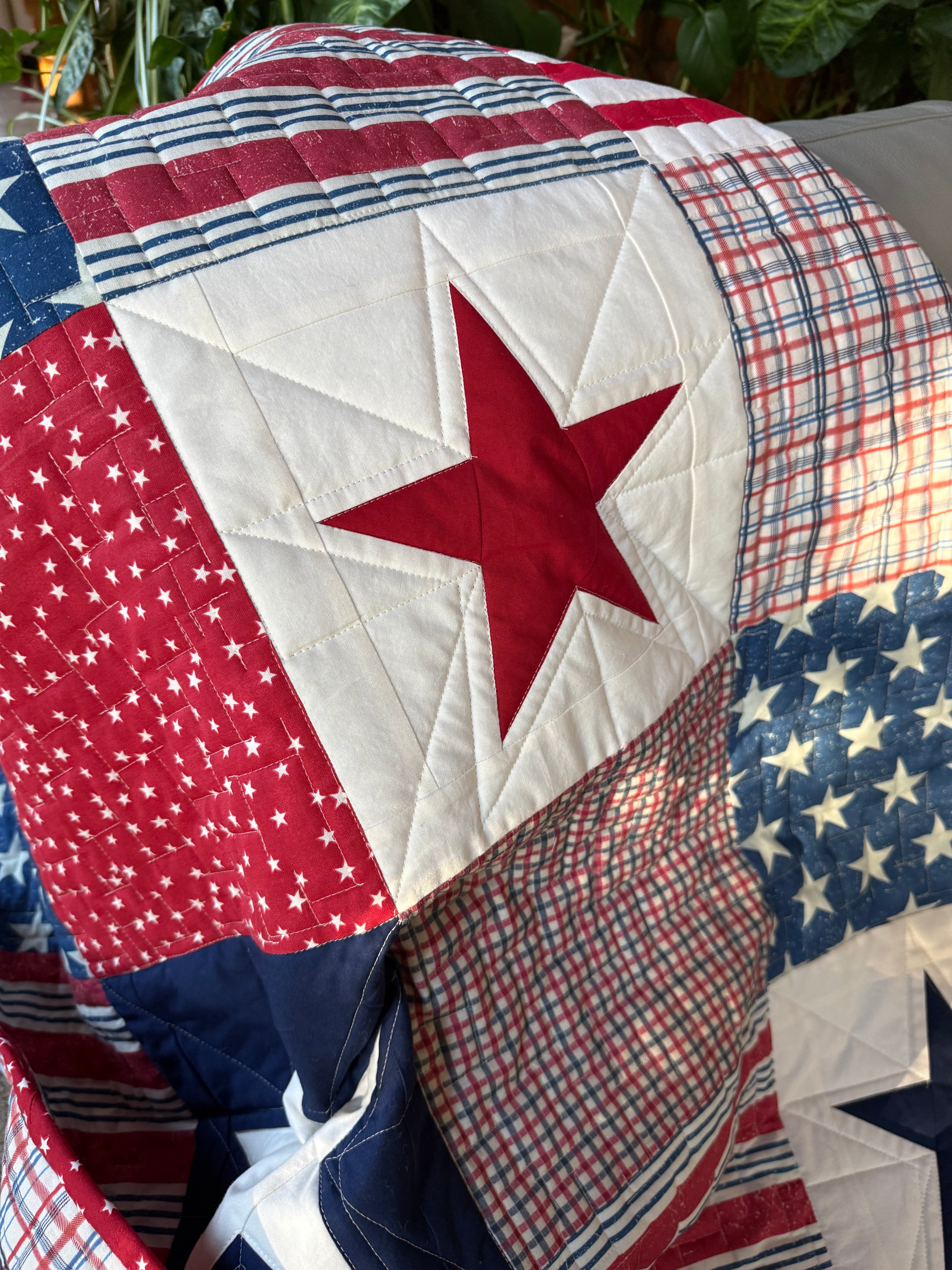 Americana baby quilt, Stars and Stripes, 40” x 40”