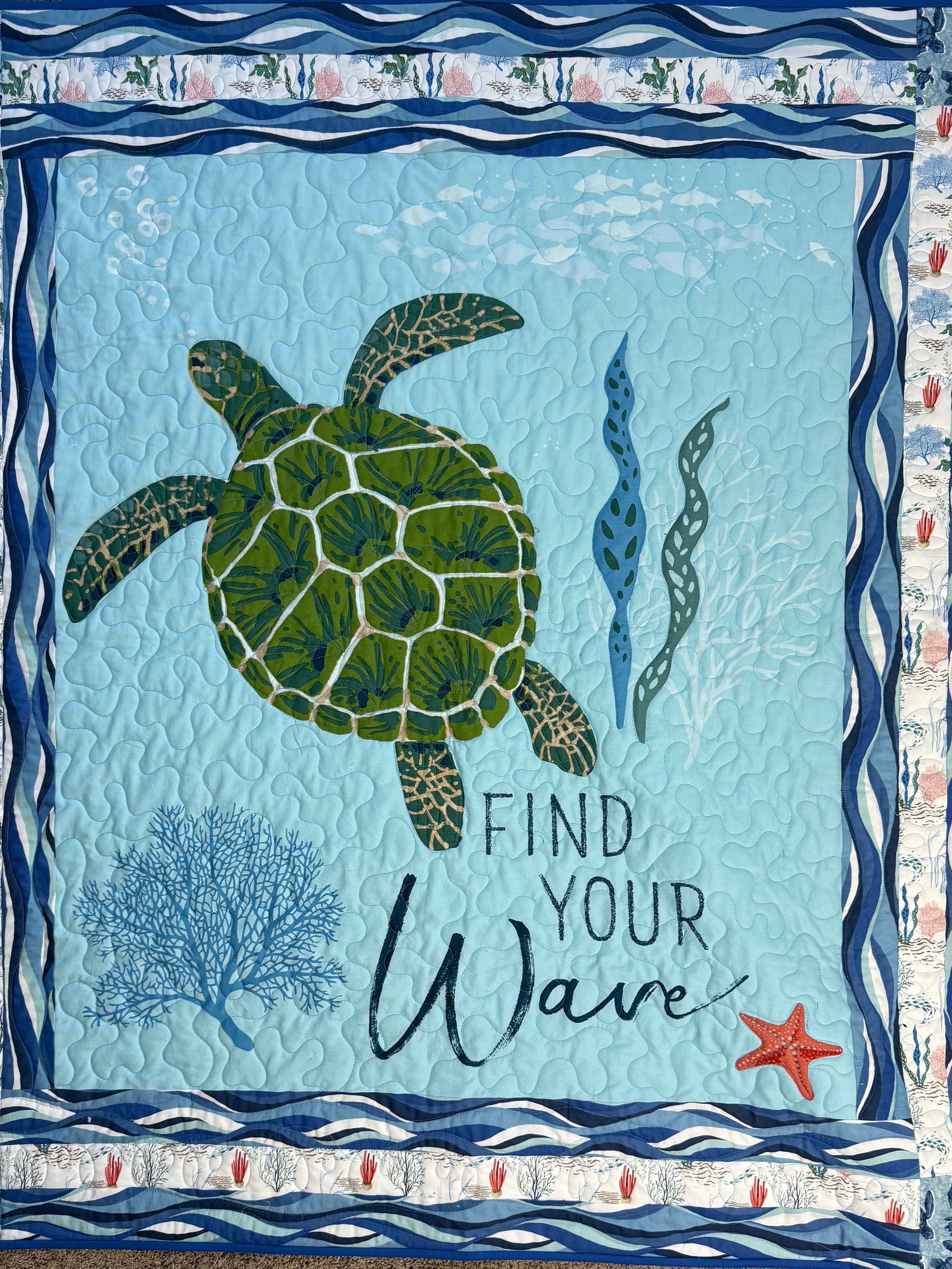 Handmade Sea Turtle Quilt: Ocean quilt 48" x 54"