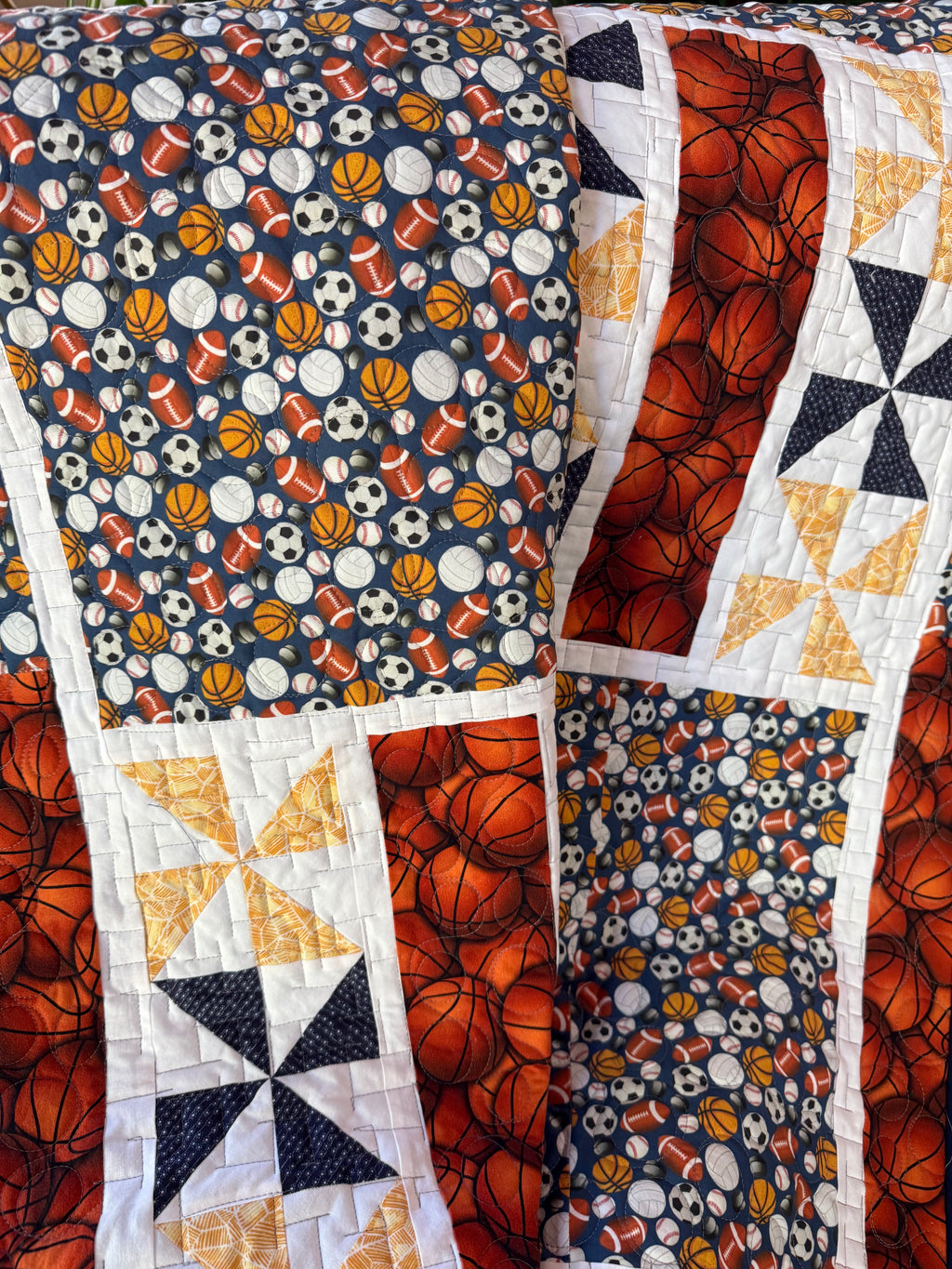 Handmade Play Ball Quilt 38” x 52”