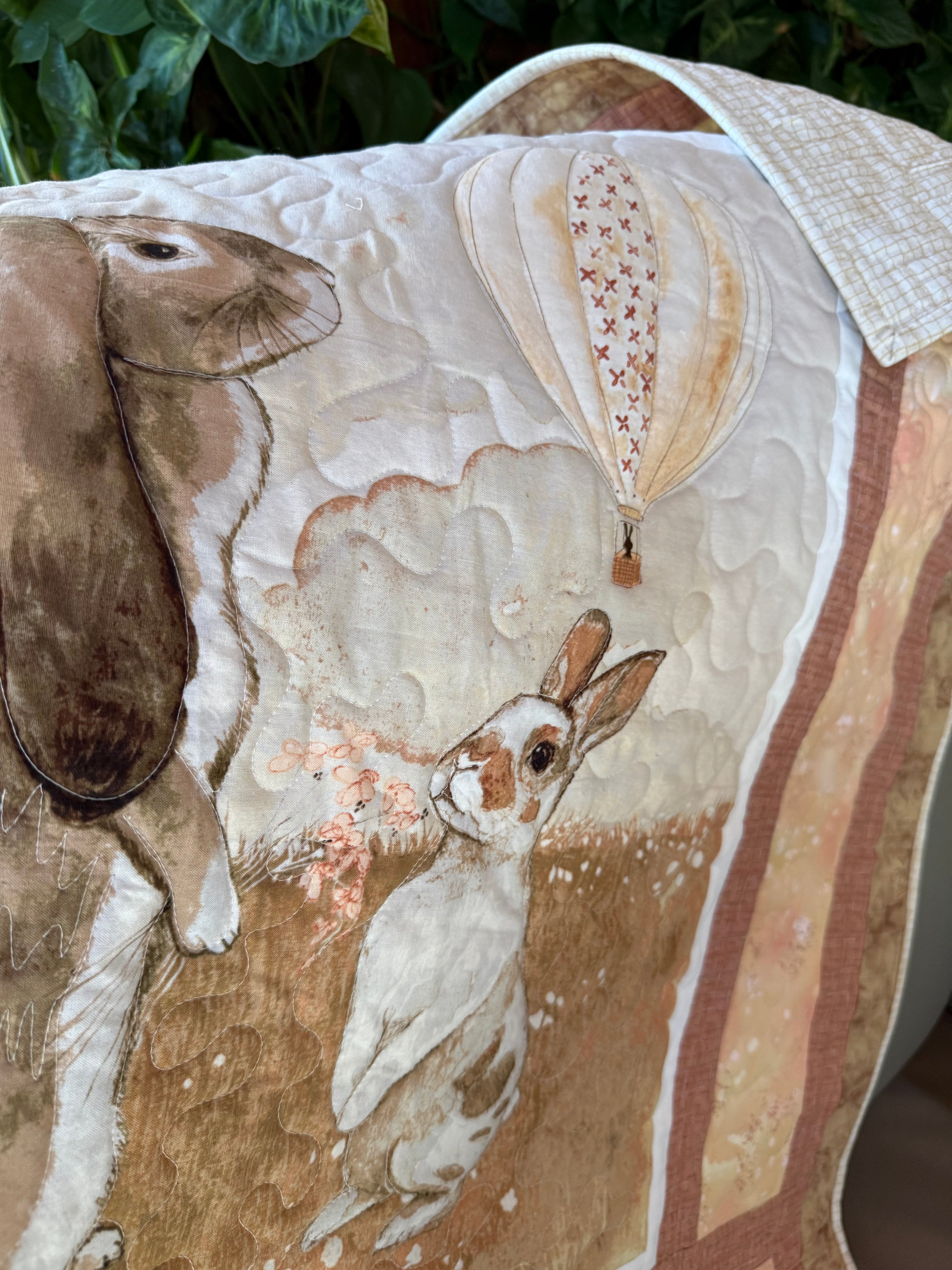 Handmade Bunny Farm Baby Quilt: 38” x 40”