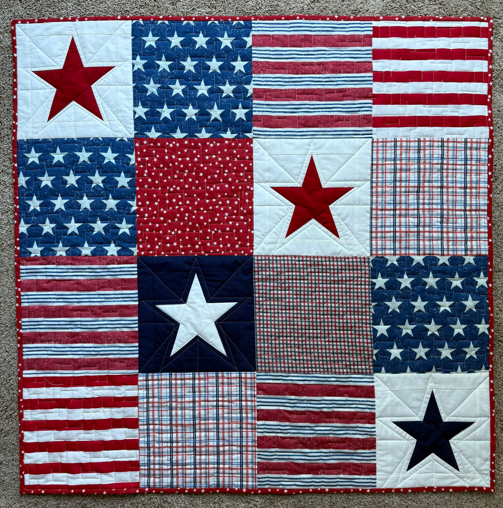 Handmade patriotic quilt 40” x 40”