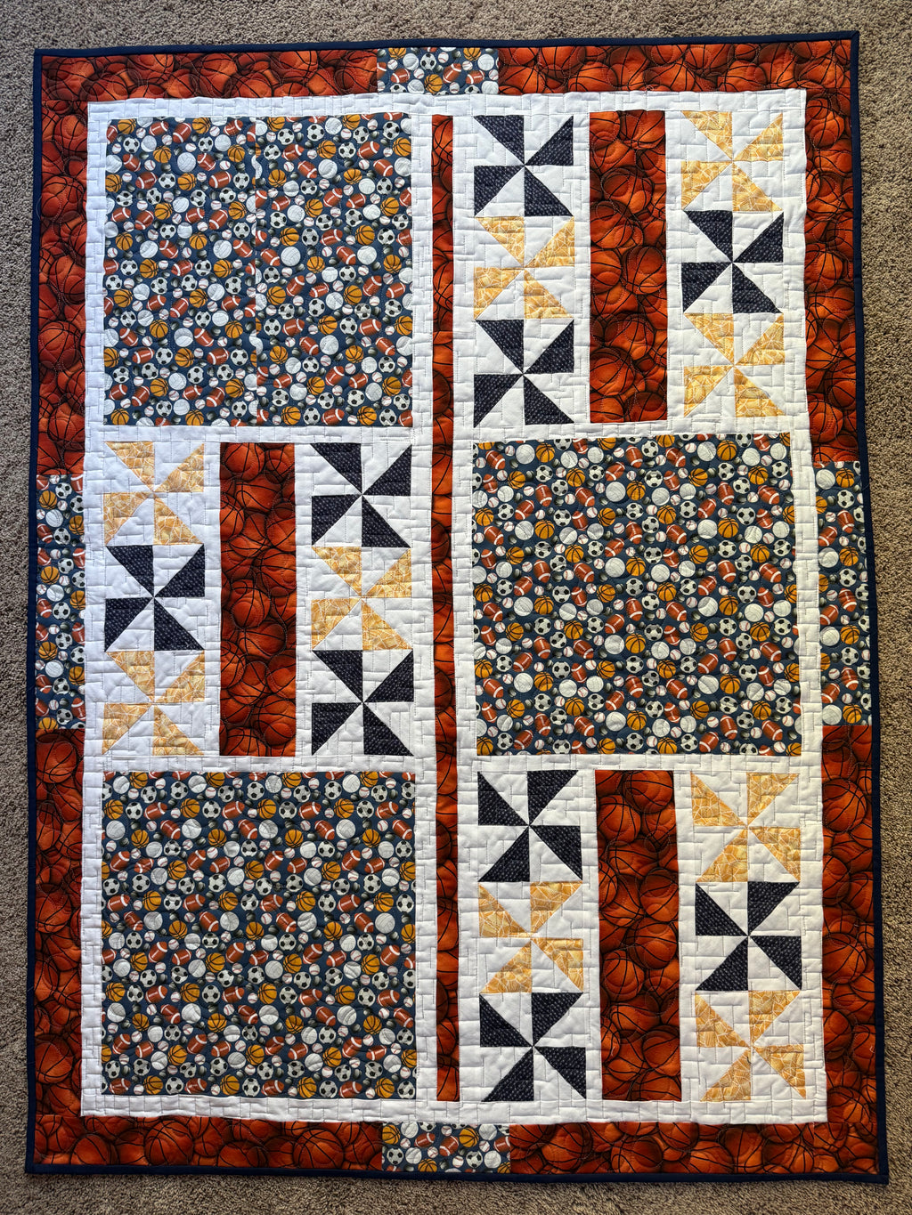 Handmade Play Ball Quilt 38” x 52”