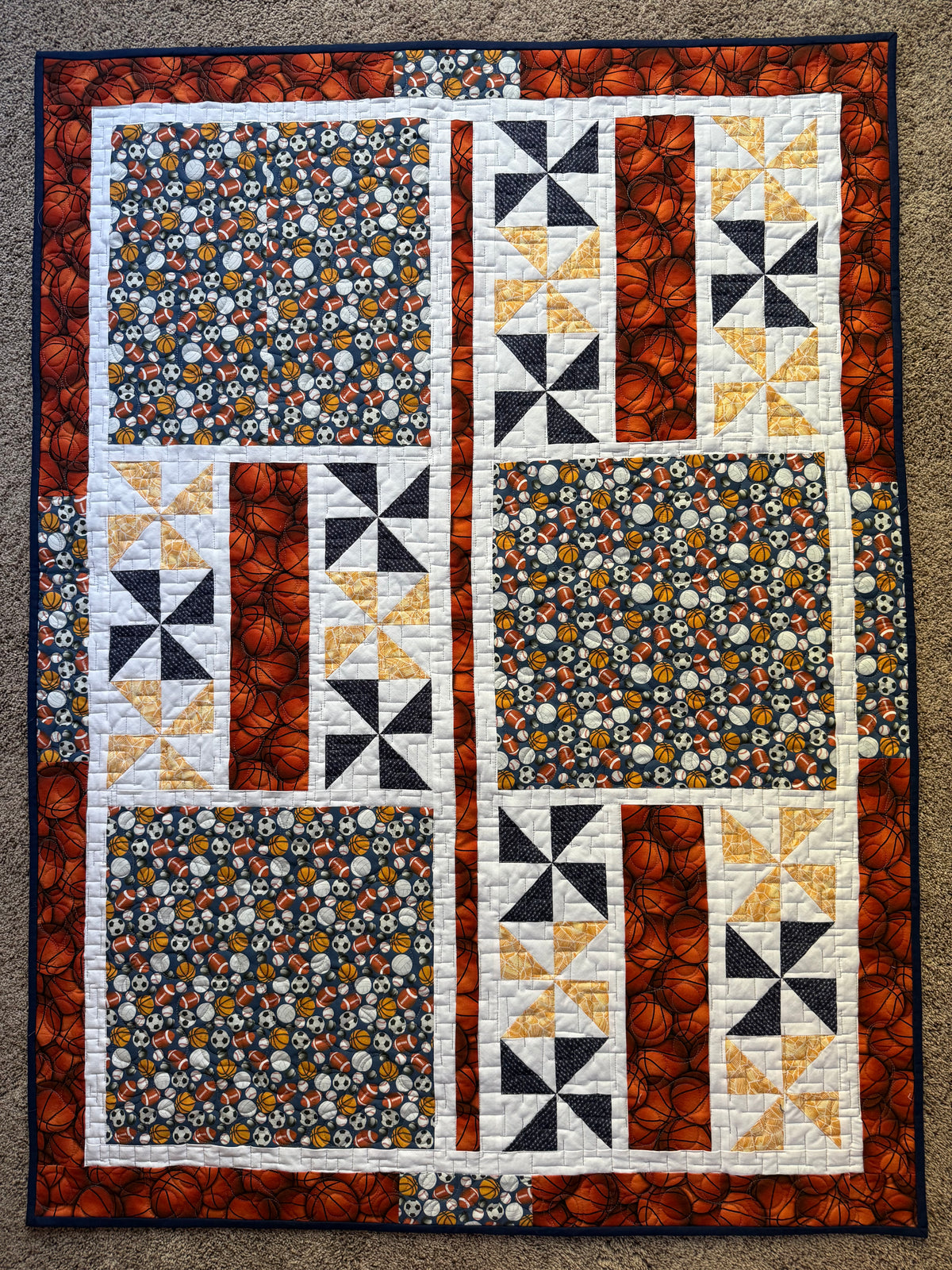 Handmade Play Ball Quilt 38” x 52”
