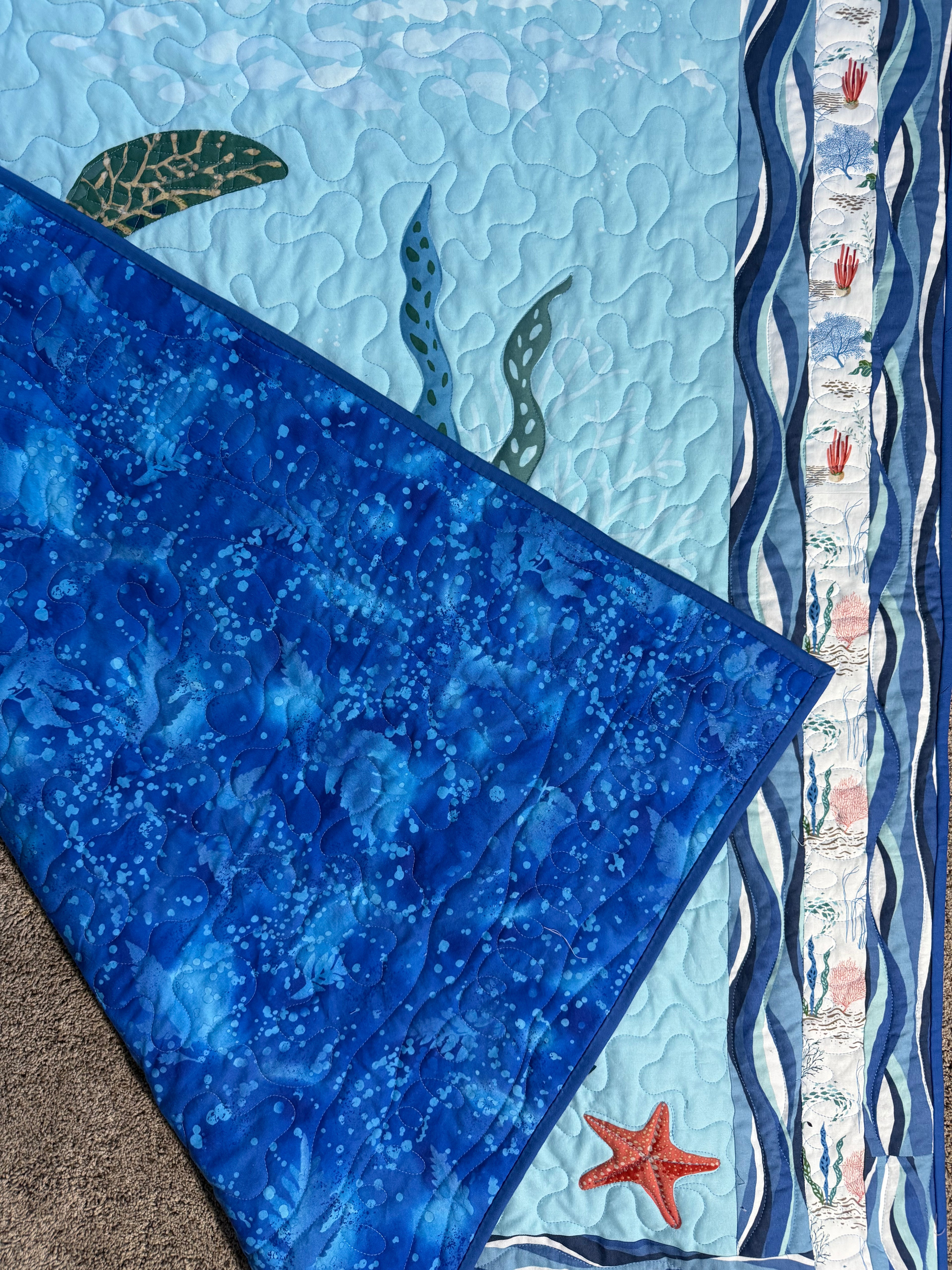 Handmade Sea Turtle Quilt: Ocean quilt 48" x 54"