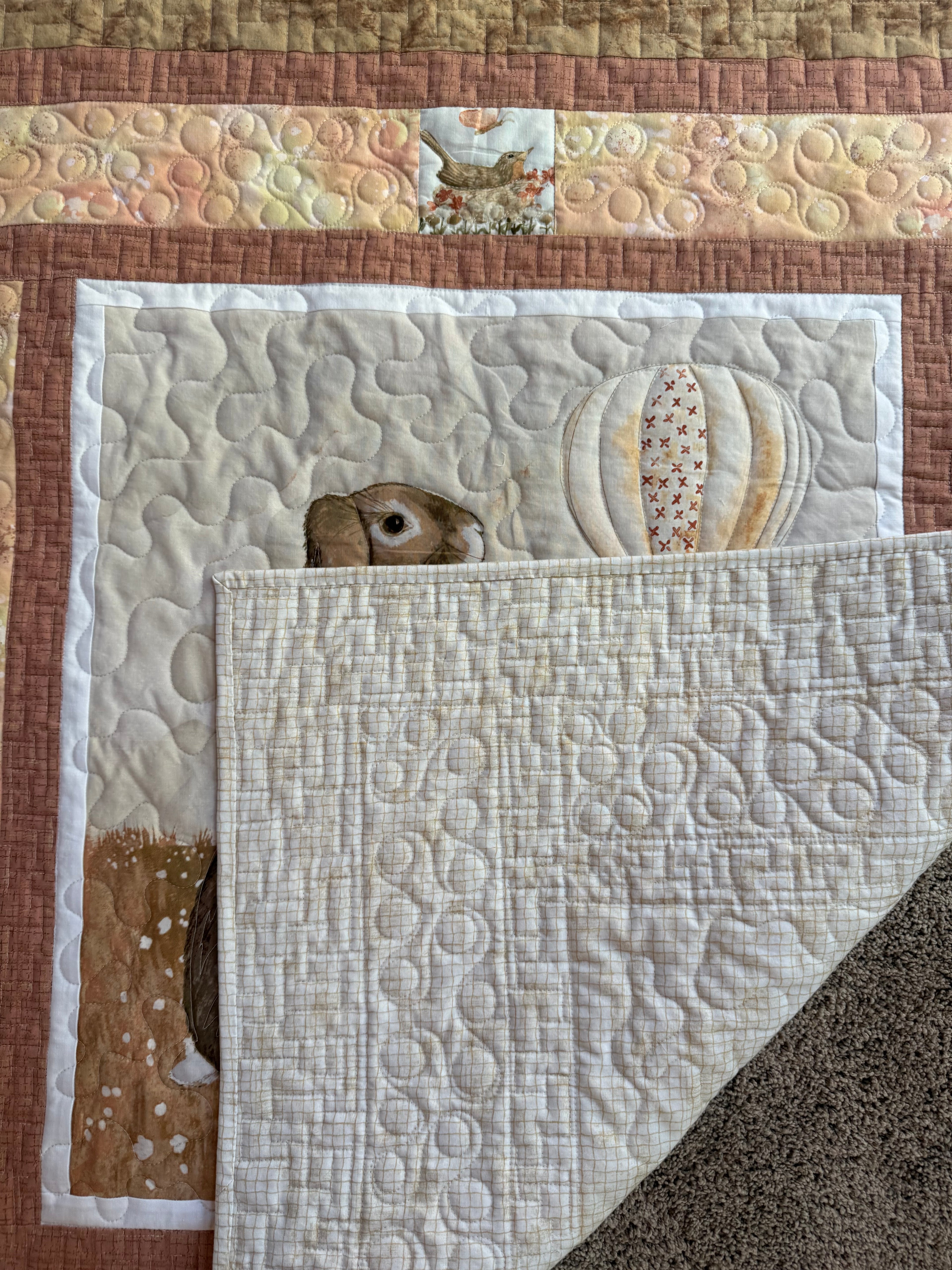 Handmade Bunny Farm Baby Quilt: 38” x 40”