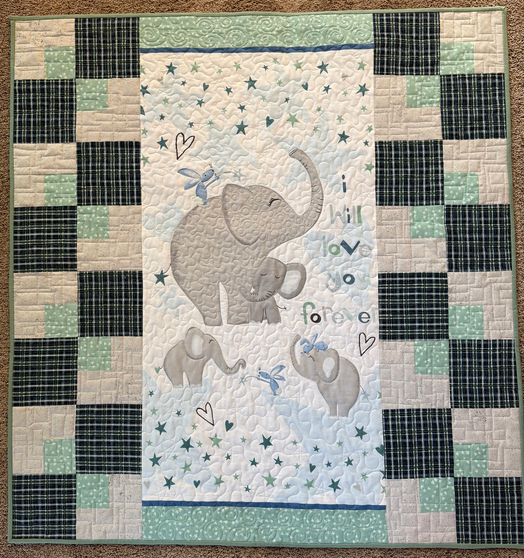 Elephant Jungle Baby Quilt: Safari nursery 43 x 47”