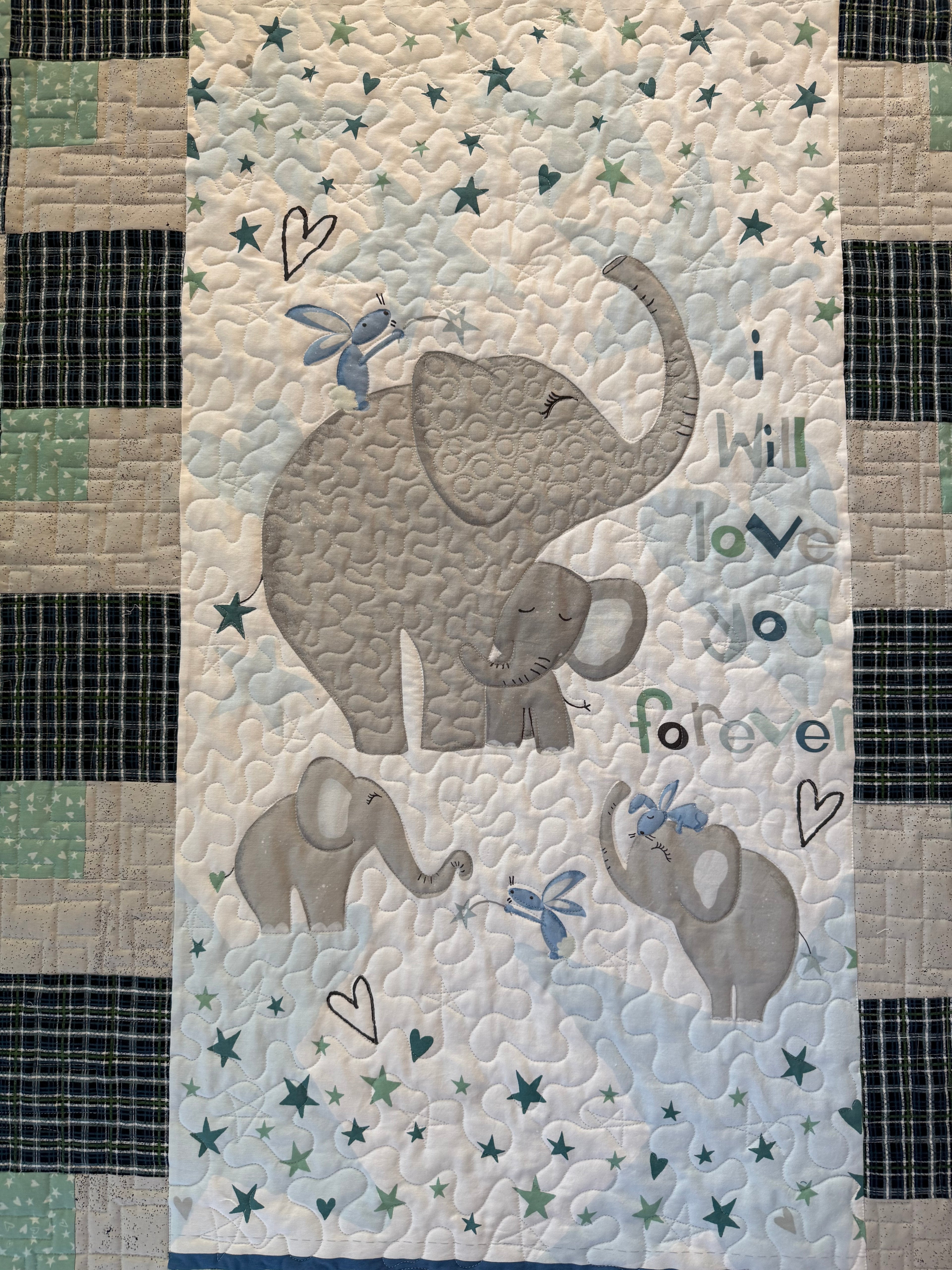 Elephant Jungle Baby Quilt: Safari nursery 43 x 47”