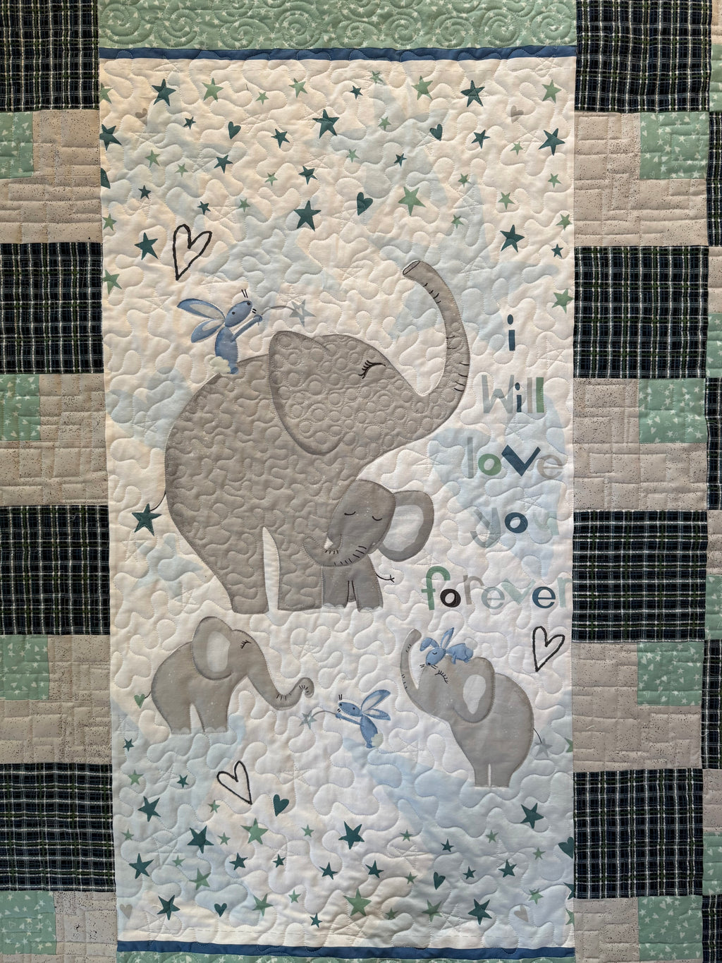 Elephant Jungle Baby Quilt: Safari nursery 43 x 47”