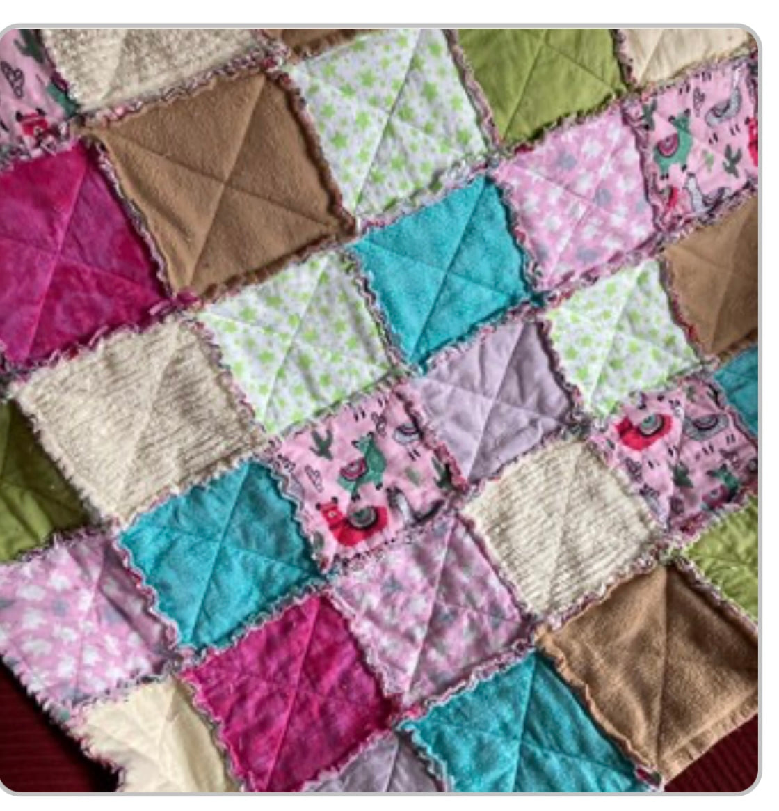 Llama Rag Baby Quilt: Animal nursery 42” square