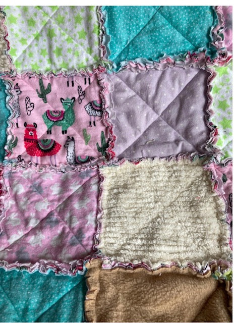 Llama Rag Baby Quilt: Animal nursery 42” square