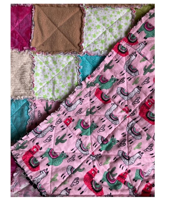 Llama Rag Baby Quilt: Animal nursery 42” square
