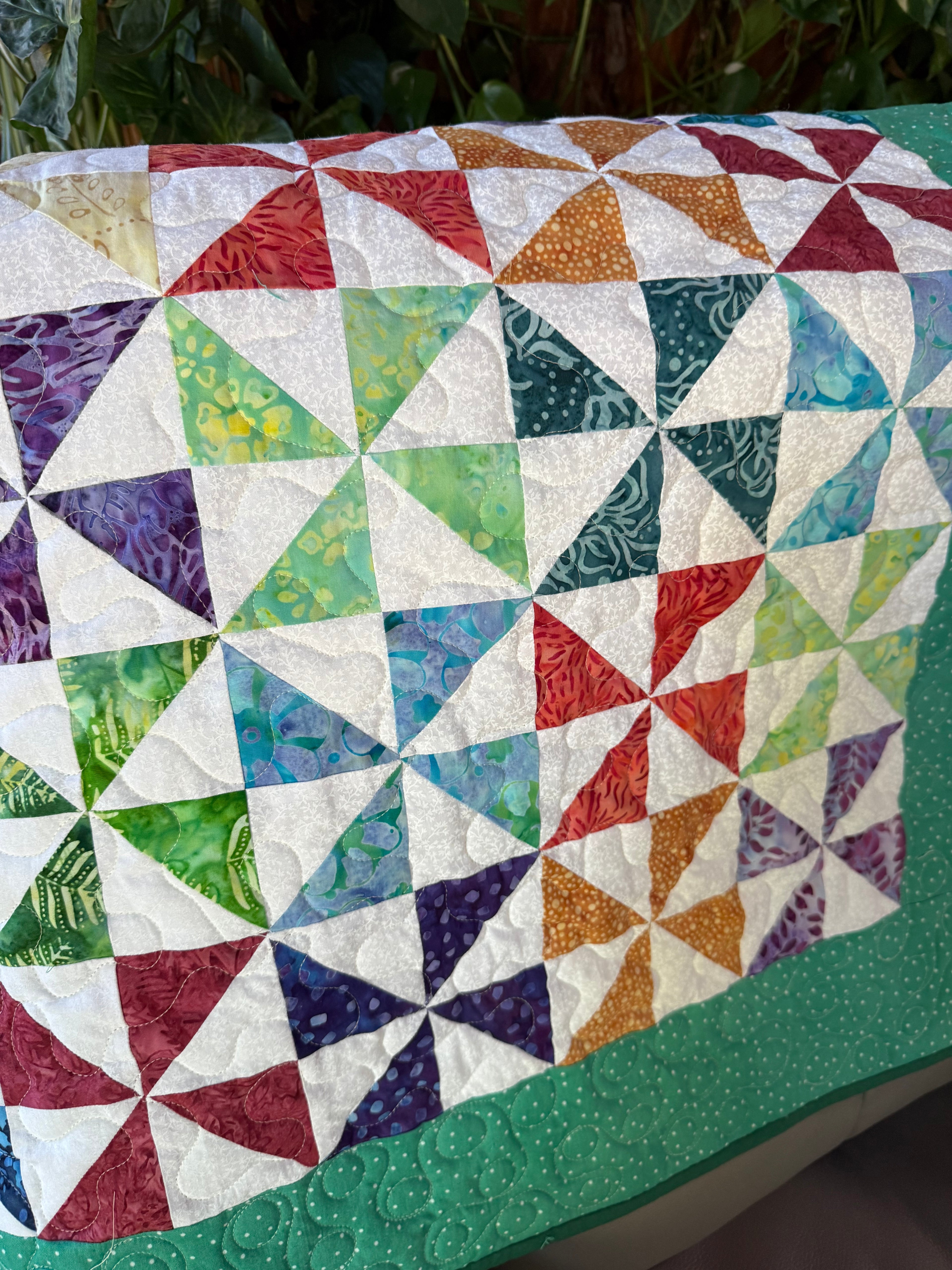 Handmade Batik Pinwheel Baby Quilt