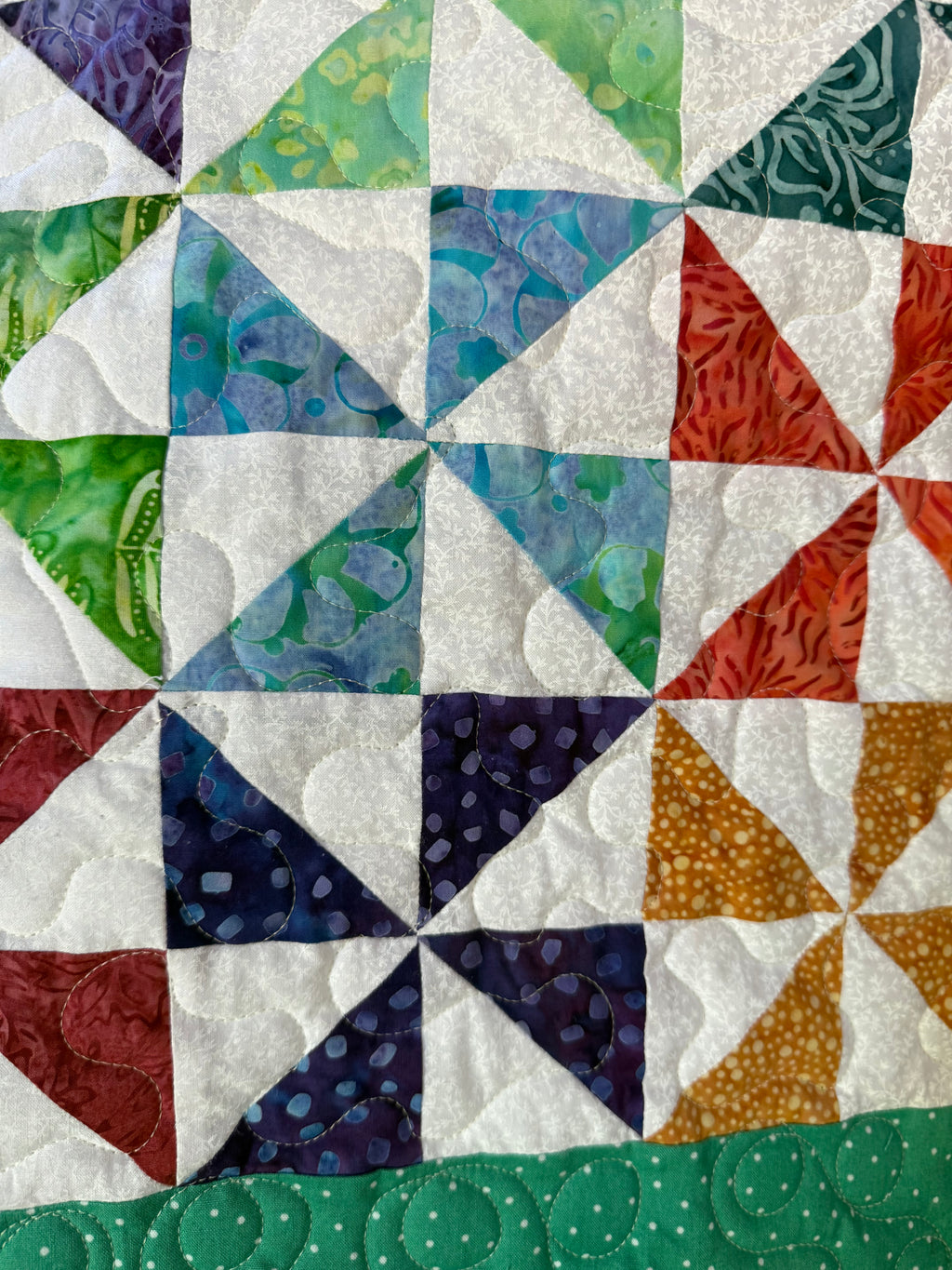 Handmade Batik Pinwheel Baby Quilt