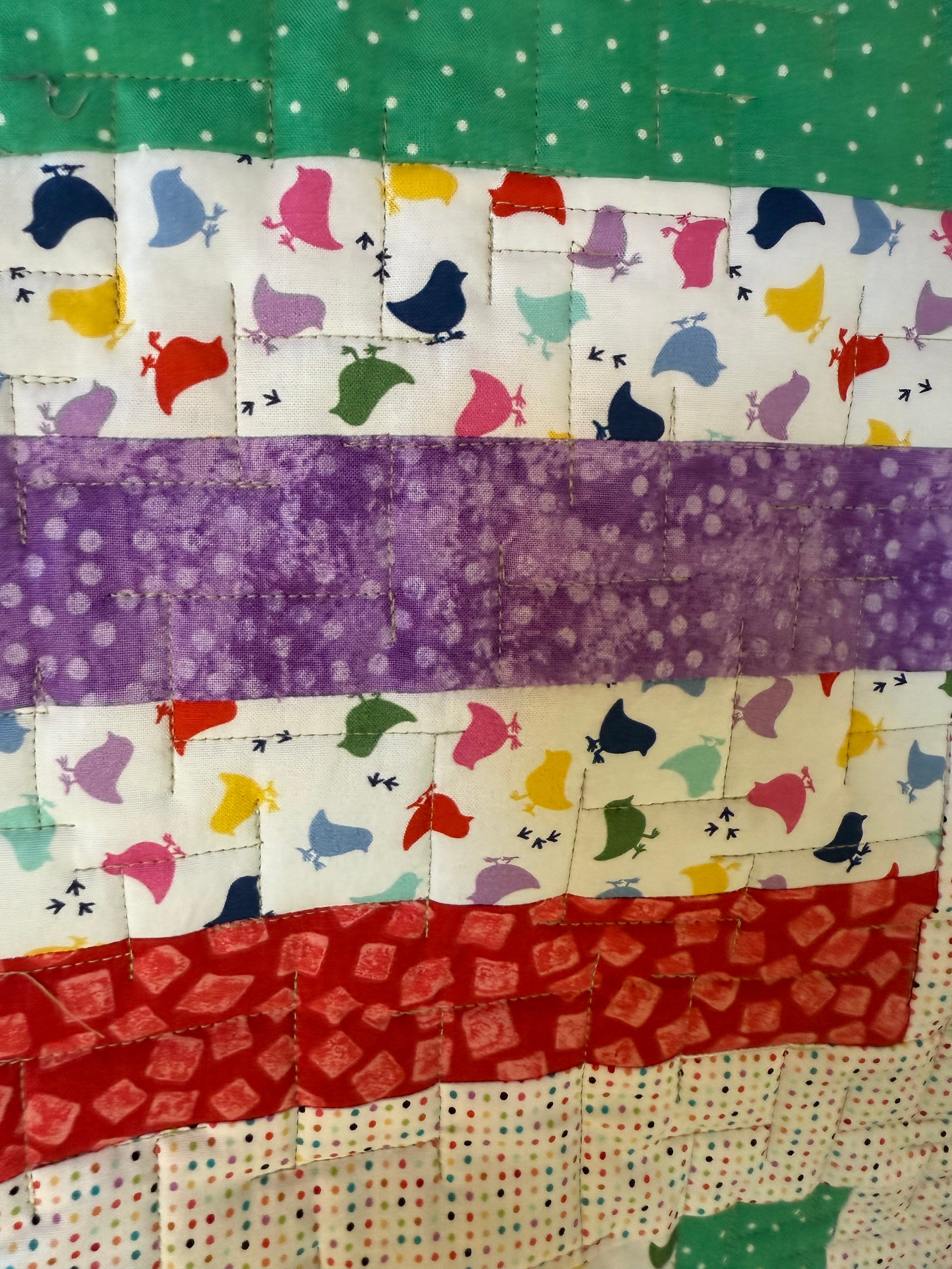 Handmade Colorful Chick Baby Quilt: Farm Nursery 36 x 48”