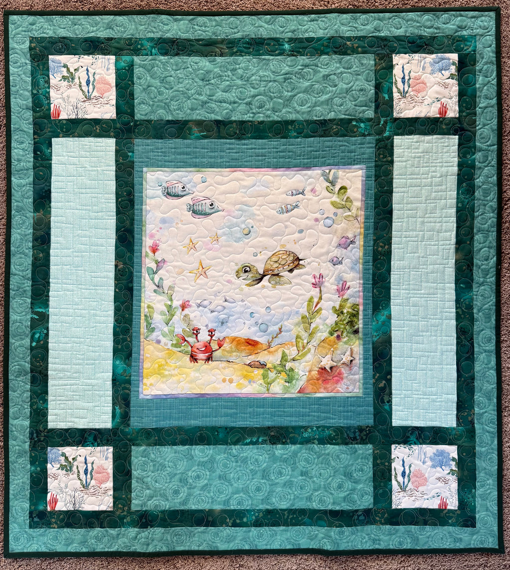 Handmade Ocean Quilt:Sea life nursery 39 x 42”