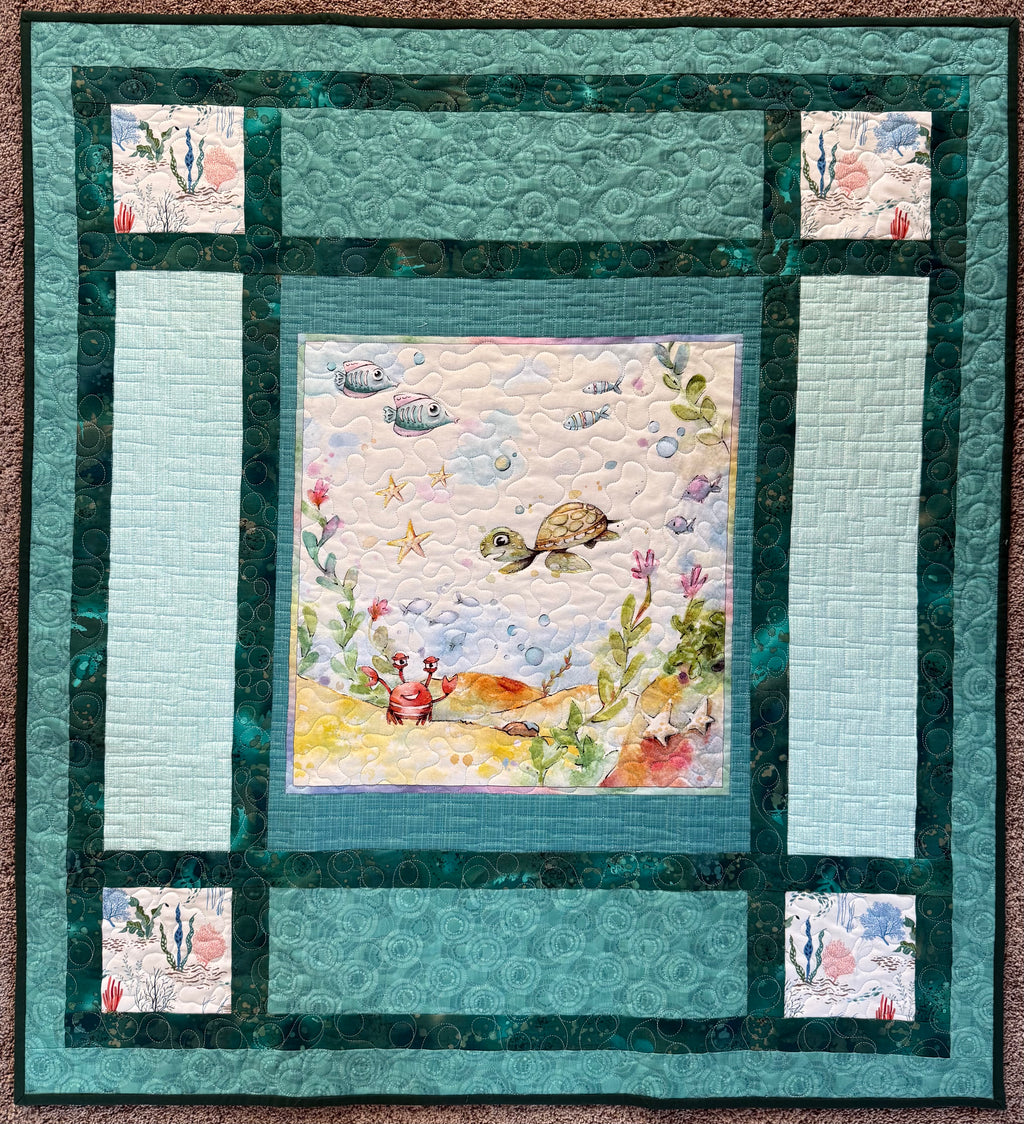 Handmade Ocean Quilt:Sea life nursery 39 x 42”