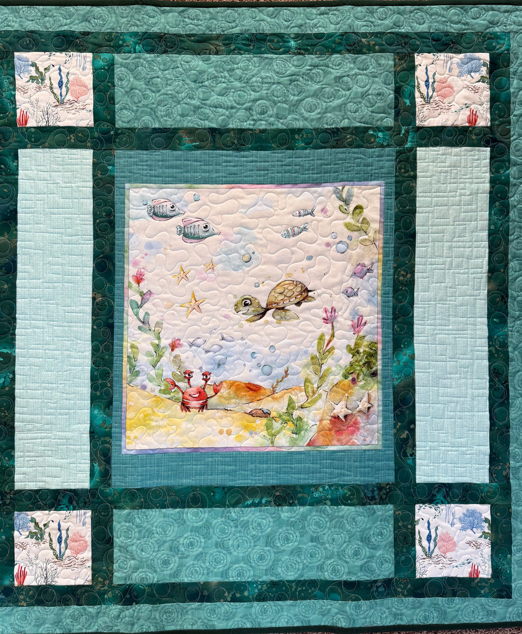 Handmade Ocean Quilt:Sea life nursery 39 x 42”