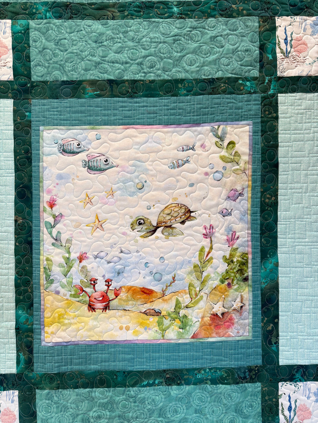 Handmade Ocean Quilt:Sea life nursery 39 x 42”