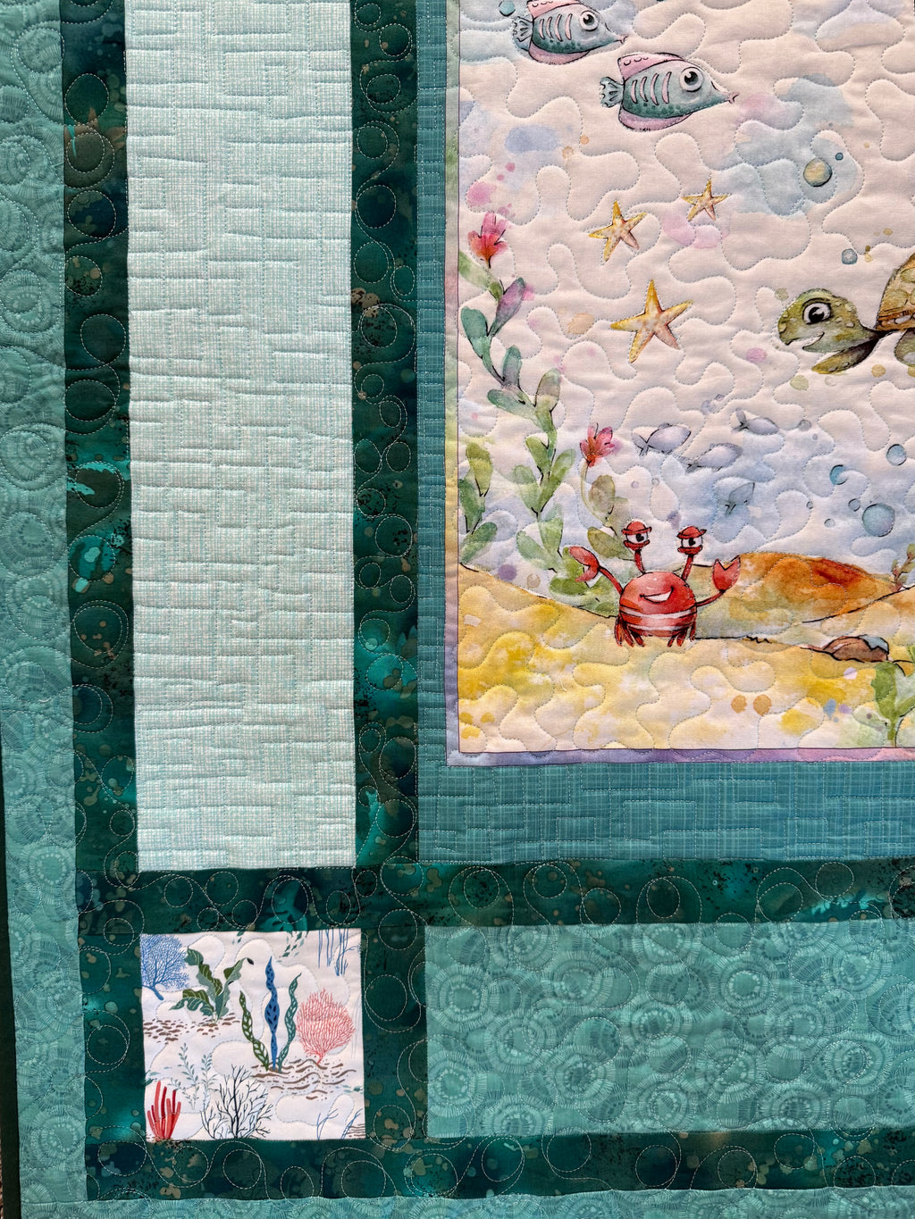 Handmade Ocean Quilt:Sea life nursery 39 x 42”