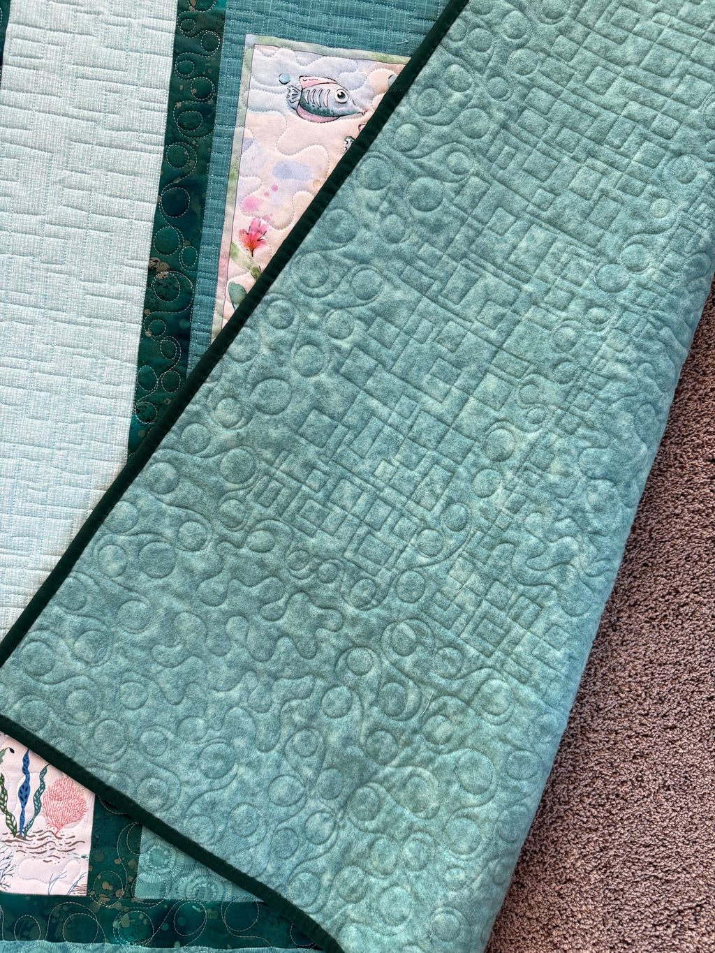 Handmade Ocean Quilt:Sea life nursery 39 x 42”